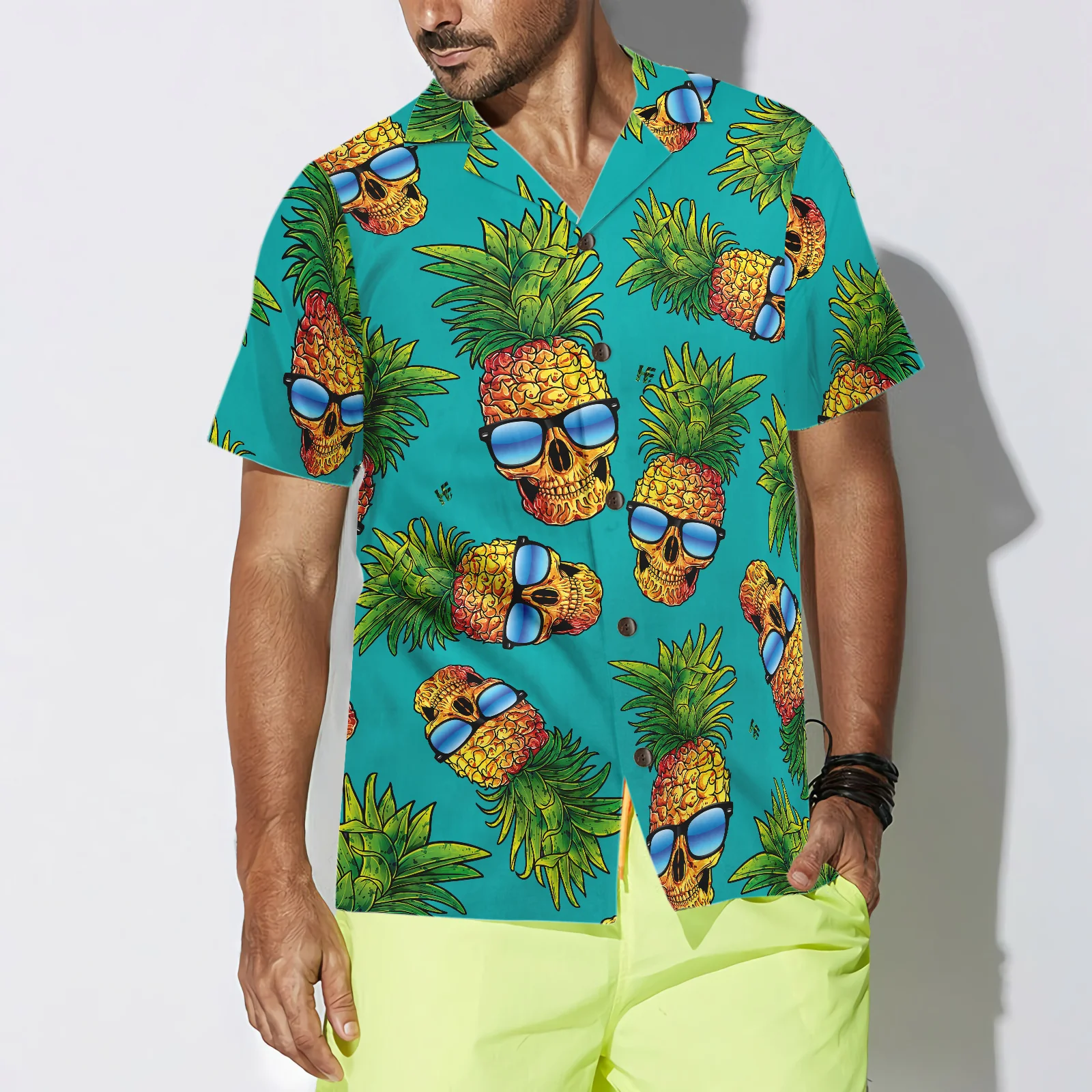 Pineapple Skull  The Tropical Leaves V2 Hawaiian Shirt Aloha Shirt For Men and Women