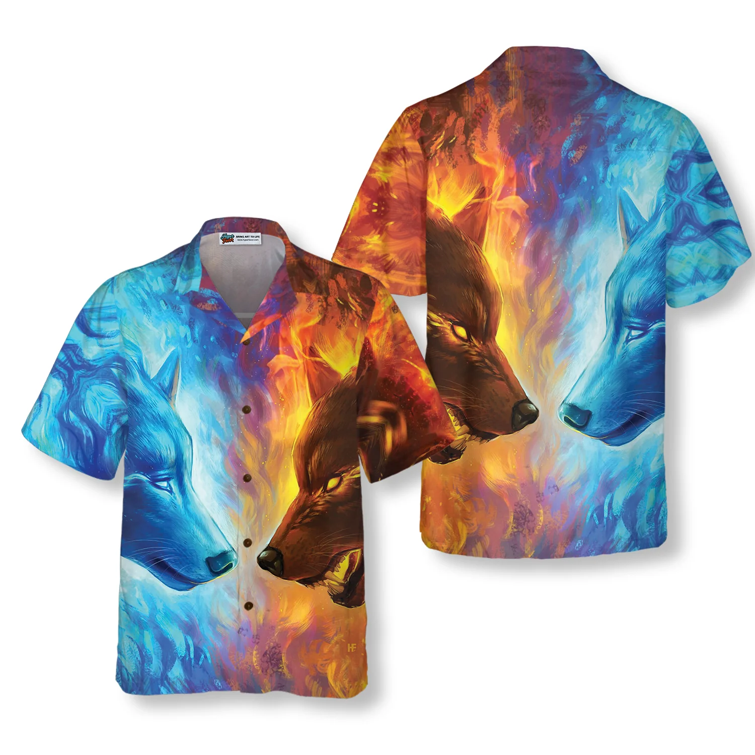 Ice And Fire Wolf Hawaiian Shirt Aloha Shirt For Men and Women