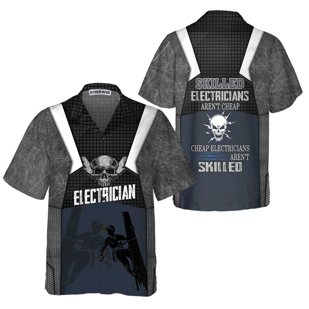 Skilled Electricians Skull Black Electrician Hawaiian Shirt Aloha Shirt For Men and Women