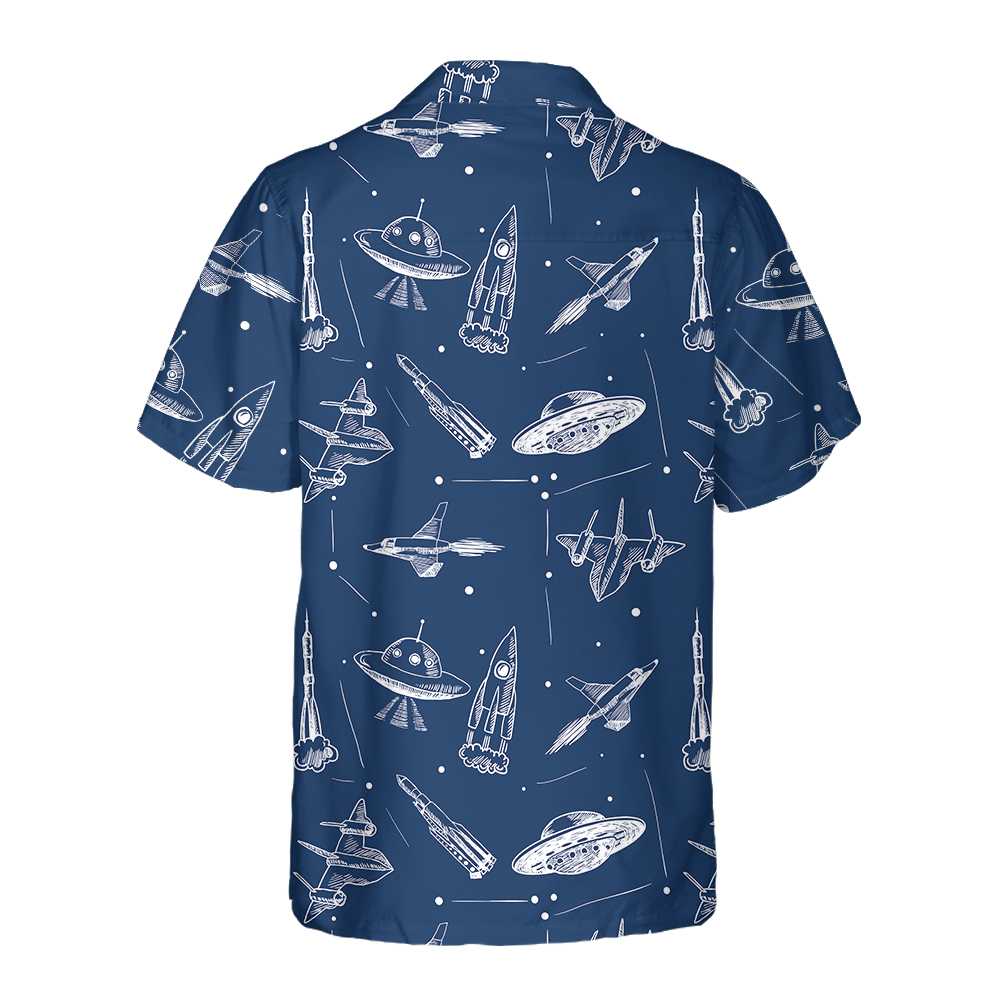 Space Aircraft Seamless Pattern Hawaiian Shirt Navy Aircraft Aviation shirt Aloha Shirt For Men and Women