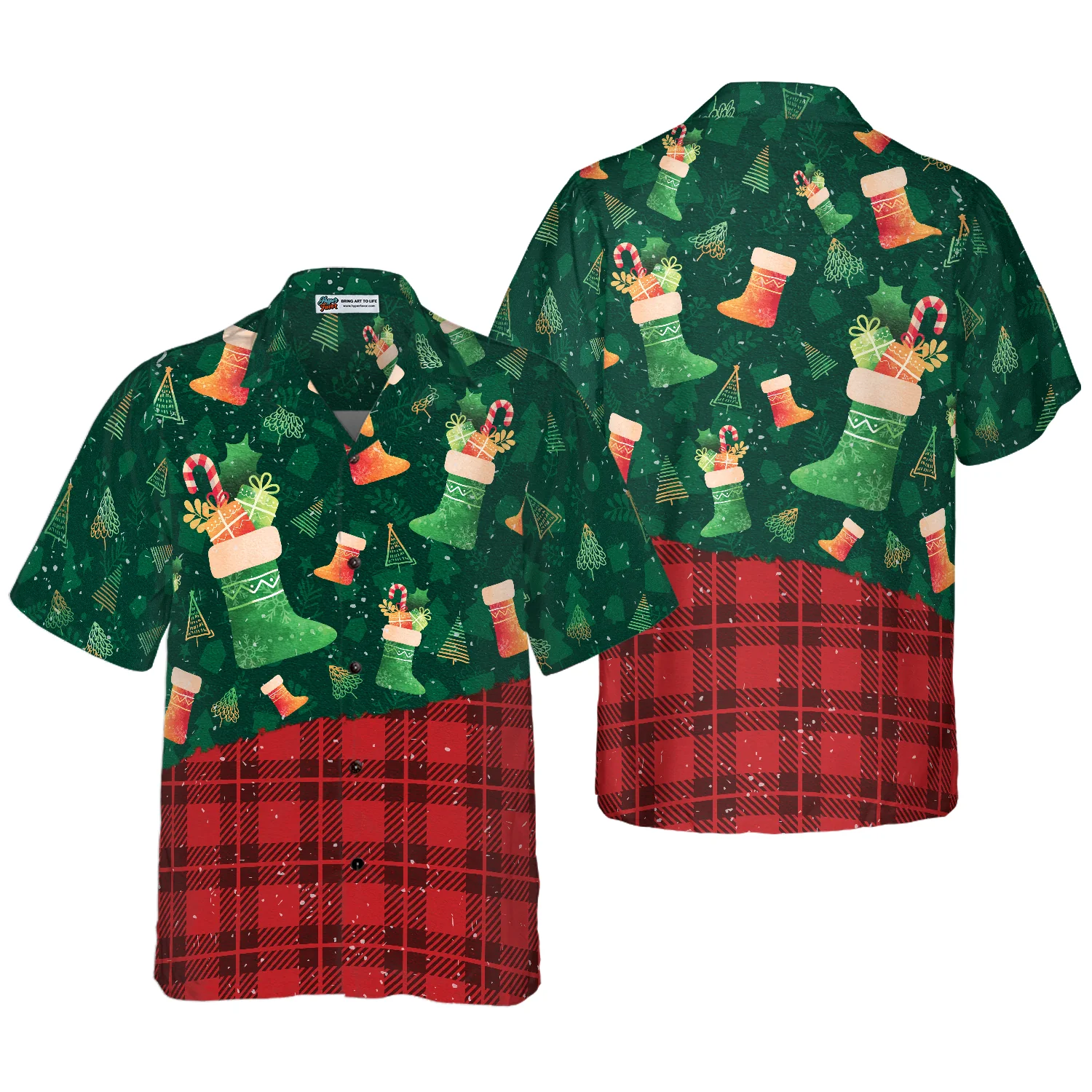 Hyperfavor Christmas Hawaiian Shirts Christmas Socks Pattern Hawaiian Shirt Button Down Shirt Short Sleeve Aloha Shirt For Men and Women