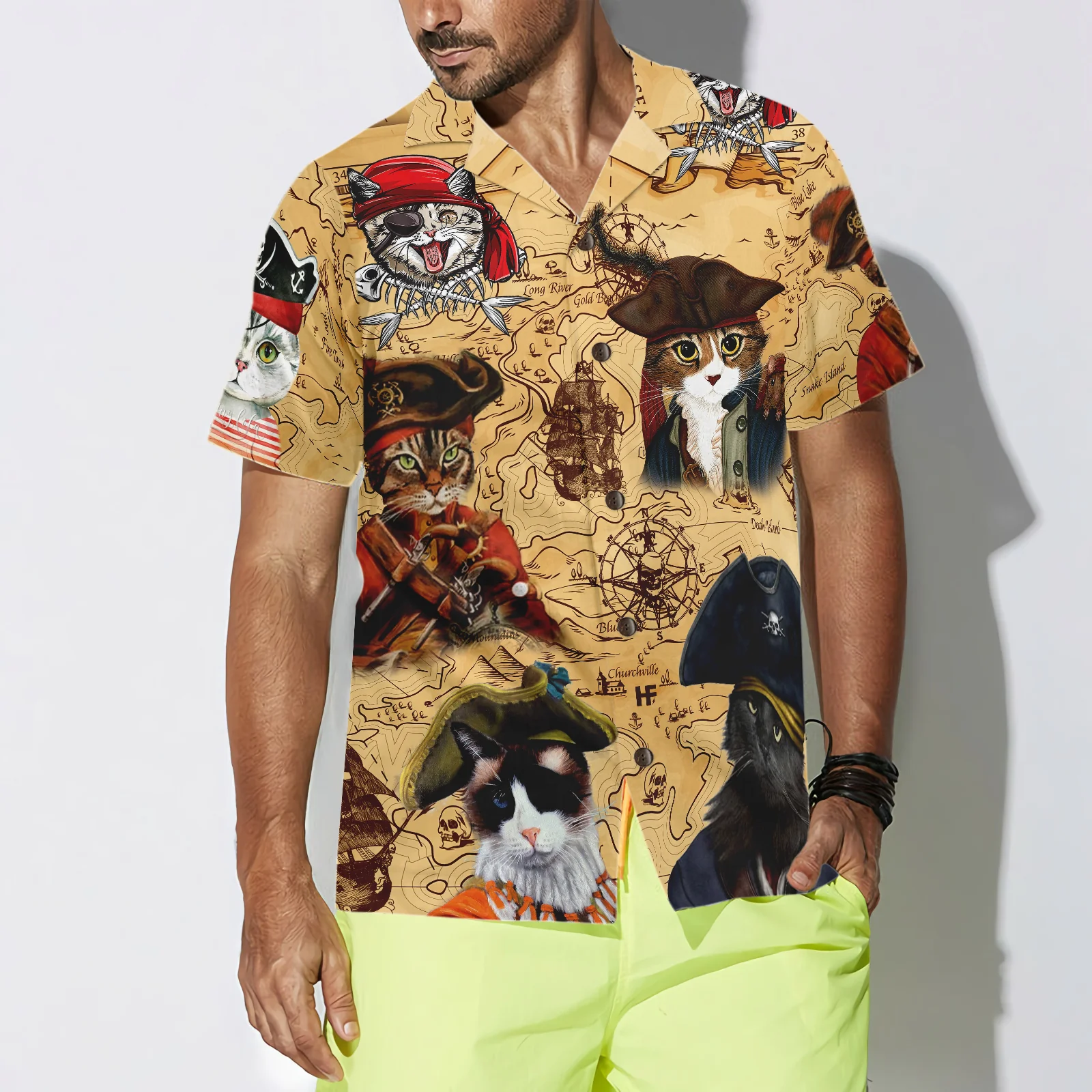 Pirate Cat Hawaiian Shirt Aloha Shirt For Men and Women