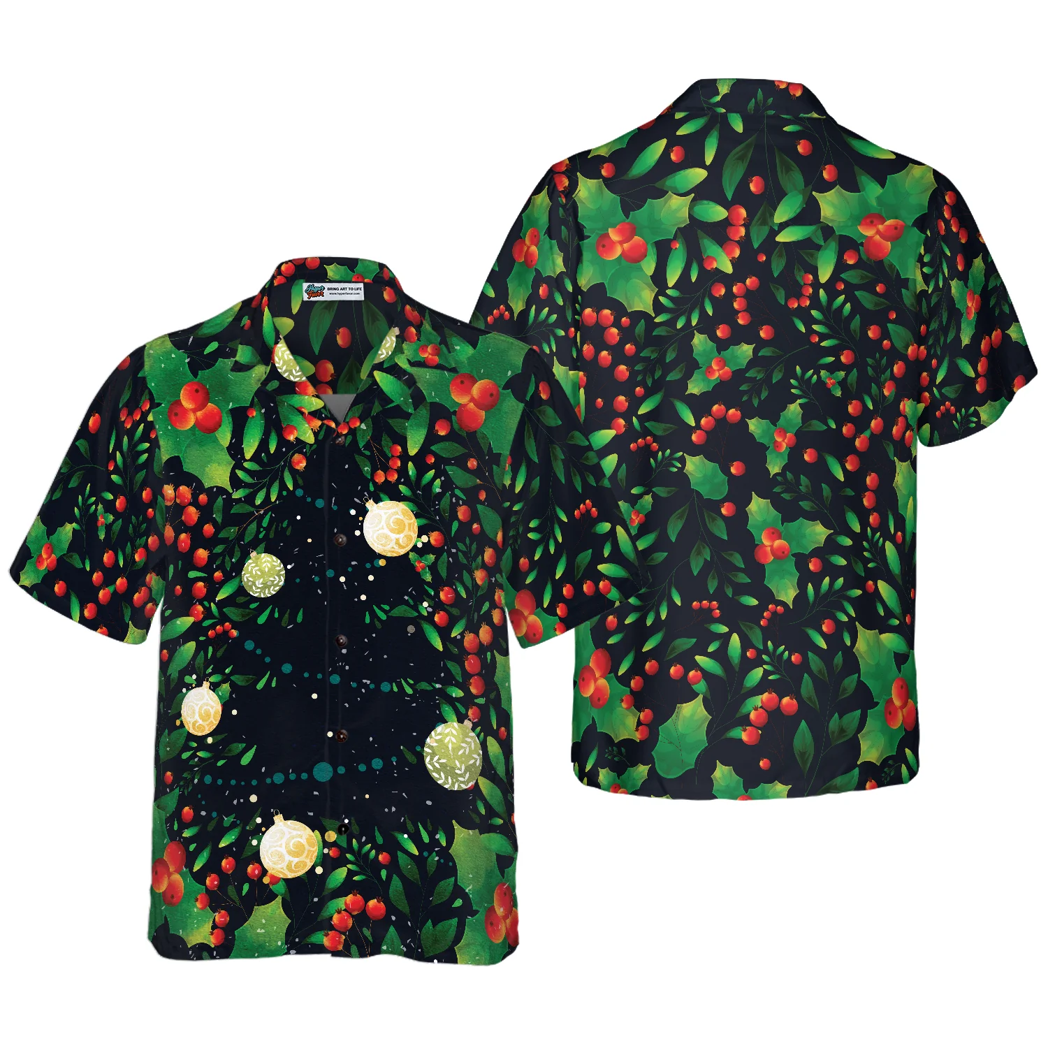 Hyperfavor Christmas Tree Pattern Hawaiian shirt Christmas Shirts Short Sleeve Button Down Shirt Aloha Shirt For Men and Women