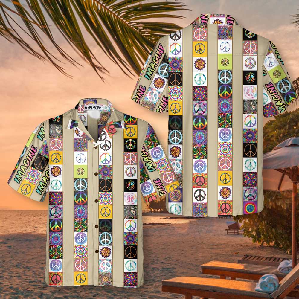 Peace Hippie Hawaiian Shirt Peace Sign Pattern Shirt Unique Shirt For Hippies Aloha Shirt For Men and Women