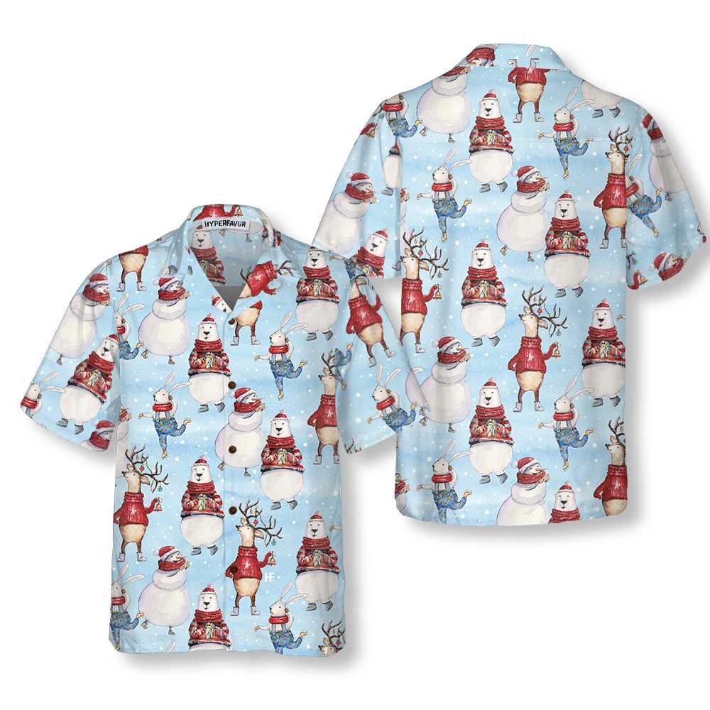 Seamless Christmas Pattern With Bunny And Snowman Christmas Hawaiian Shirt Aloha Shirt For Men and Women