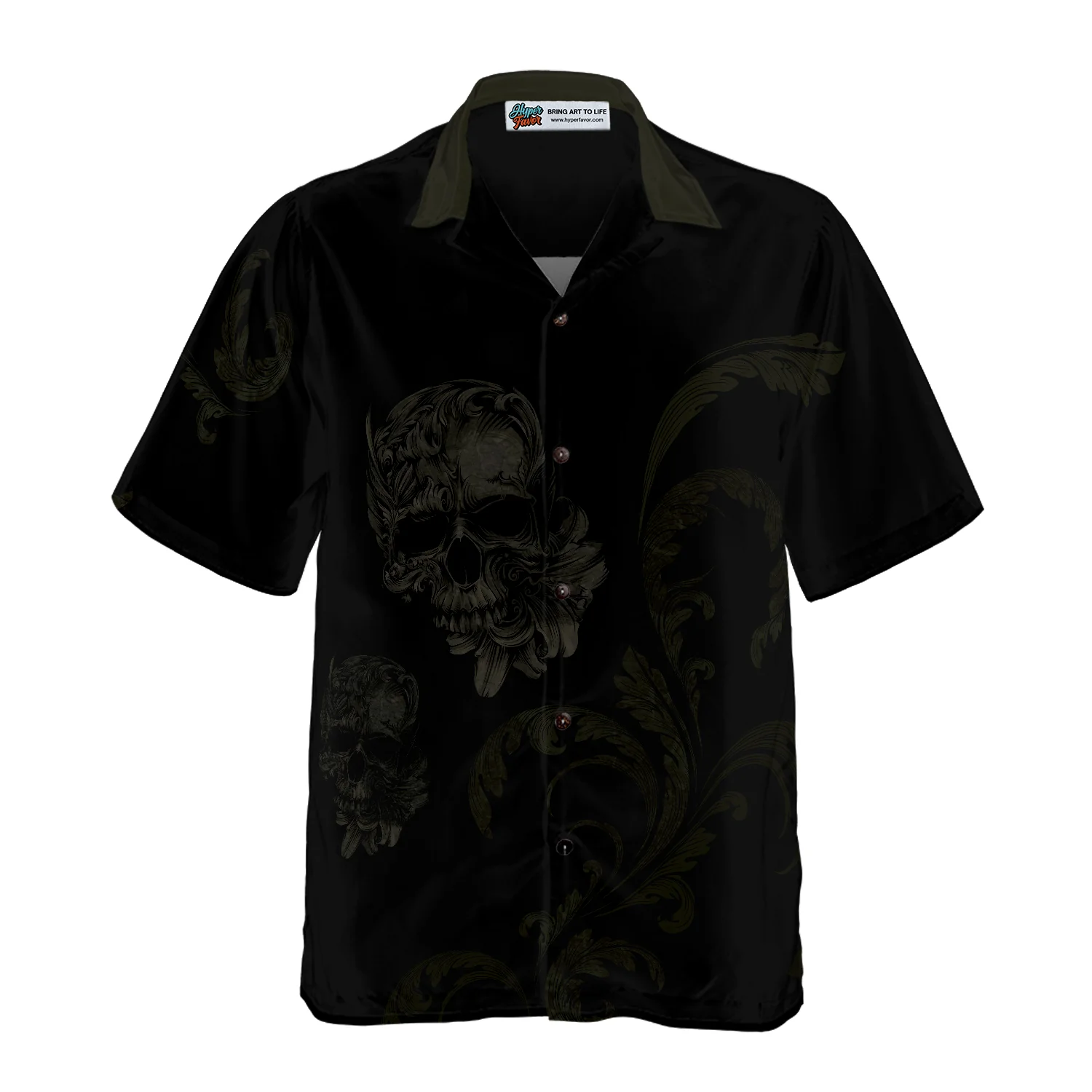 Seamless Gothic Skull Goth Hawaiian Shirt Black Hawaiian Shirt Aloha Shirt For Men and Women