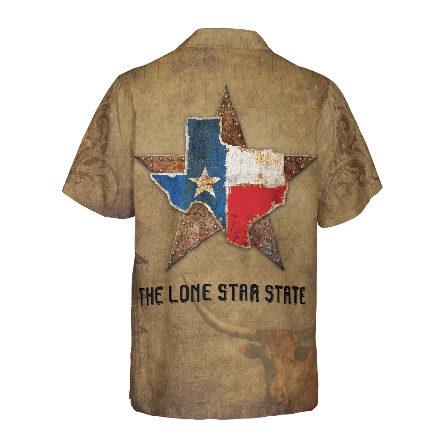 Brown Vintage Floral Damask Pattern Texas Hawaiian Shirt The Lone Star State Texas Home Shirt Proud Texas Flag Shirt Aloha Shirt For Men and Women