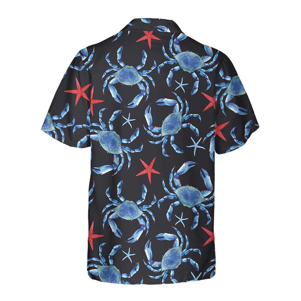 Blue Crab And Starfish Pattern Crab Hawaiian Shirt Blue Crab Shirt  Women Best Crab Gift Aloha Shirt For Men and Women