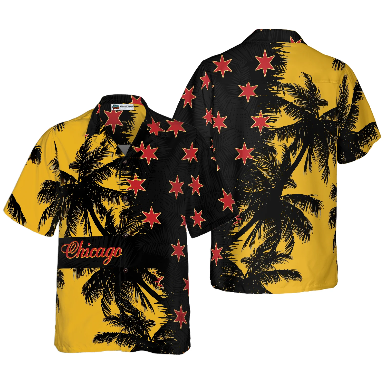 Black  Yellow Chicago Hawaiian Shirt Aloha Shirt For Men and Women