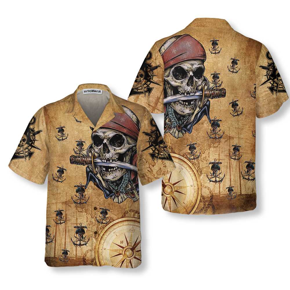 Captain Pirate Hawaiian Shirt Cool Pirate Shirt For Adults Pirate Pattern Shirt Aloha Shirt For Men and Women