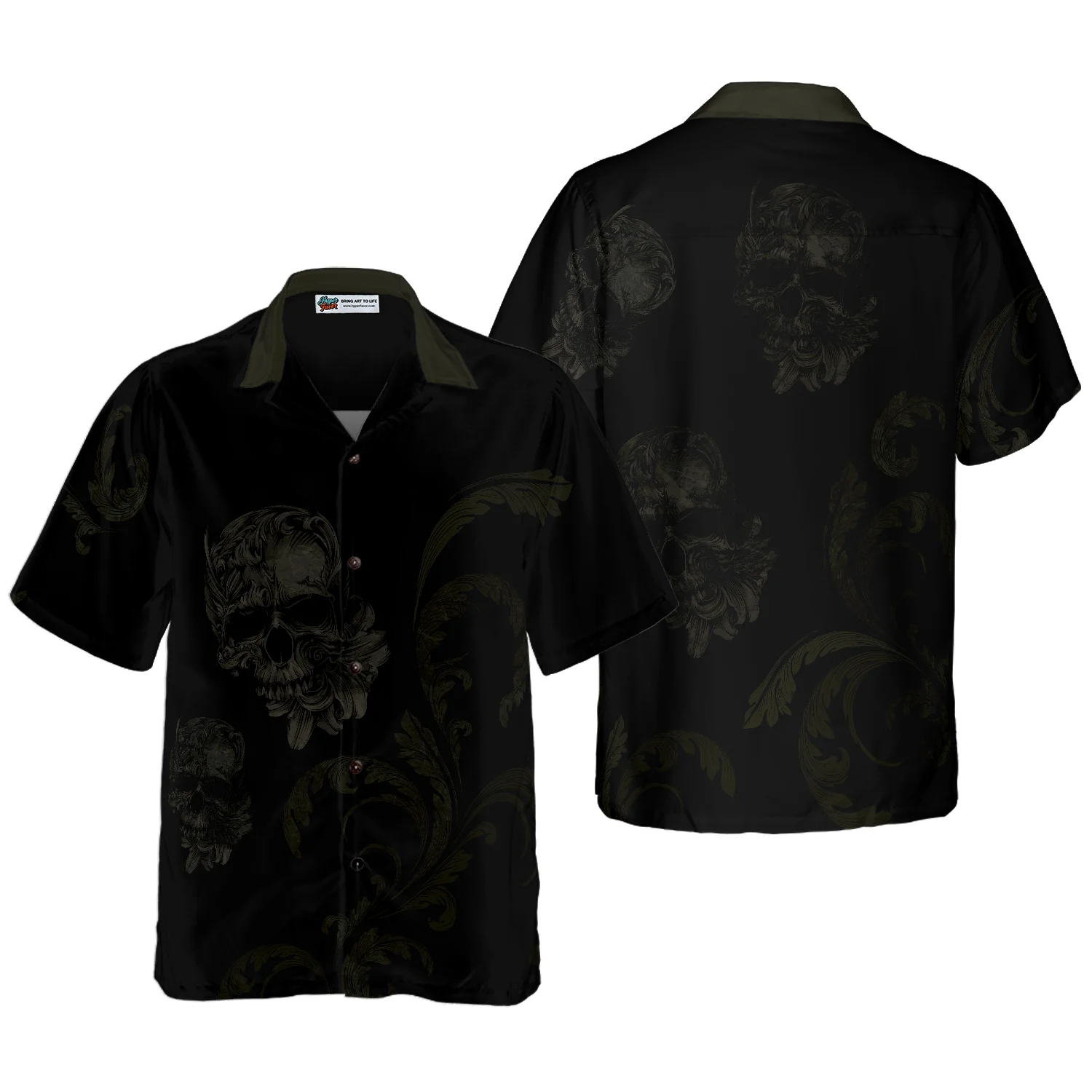 Seamless Gothic Skull Goth Hawaiian Shirt Black Hawaiian Shirt Aloha Shirt For Men and Women