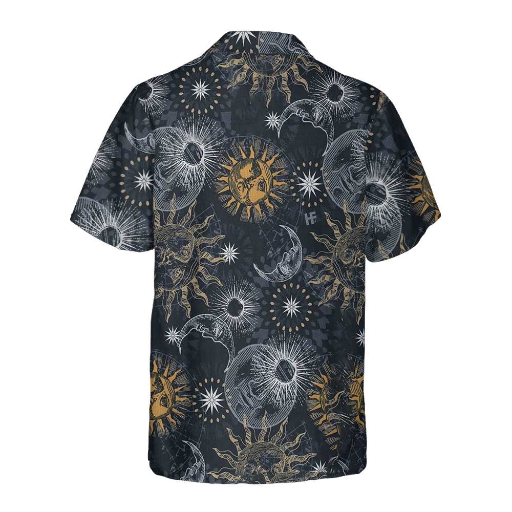 Moon And Sun Hawaiian Shirt Space Themed Shirt Planet Button Up Shirt For Adults Aloha Shirt For Men and Women