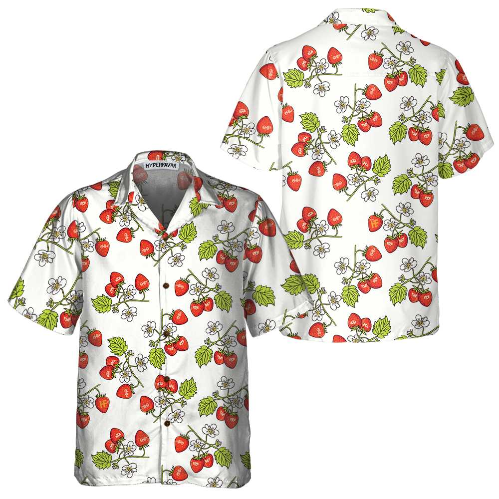 Beautiful Strawberry Seamless Pattern Hawaiian Shirt Strawberry Shirt  Women Strawberry Print Shirt Aloha Shirt For Men and Women