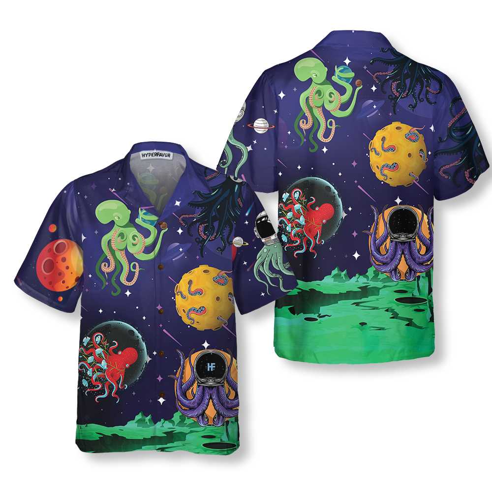 Octopus Astronaut Hawaiian Shirt Octopus Hawaiian Shirt Funny Astronaut Shirt Aloha Shirt For Men and Women