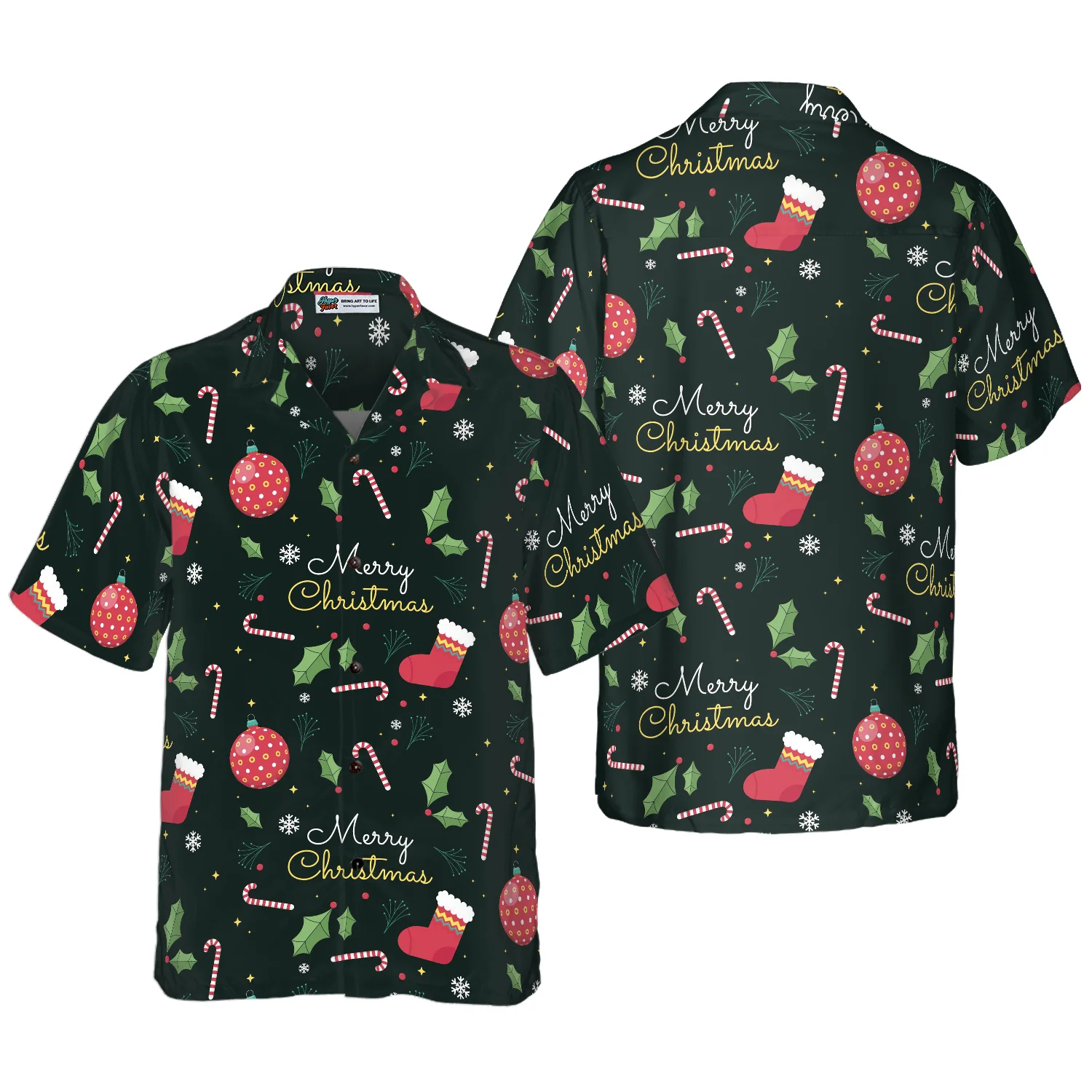 Hyperfavor Christmas Hawaiian Shirts Merry Christmas Pattern Shirt Short Sleeve Christmas Shirt Idea Gift Aloha Shirt For Men and Women