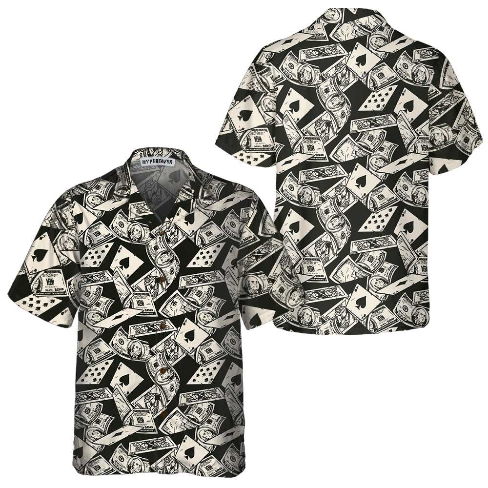 Dollar Bill And Poker Pattern Hawaiian Shirt Dollar Hawaiian Shirt Funny Money Shirt Gift Aloha Shirt For Men and Women