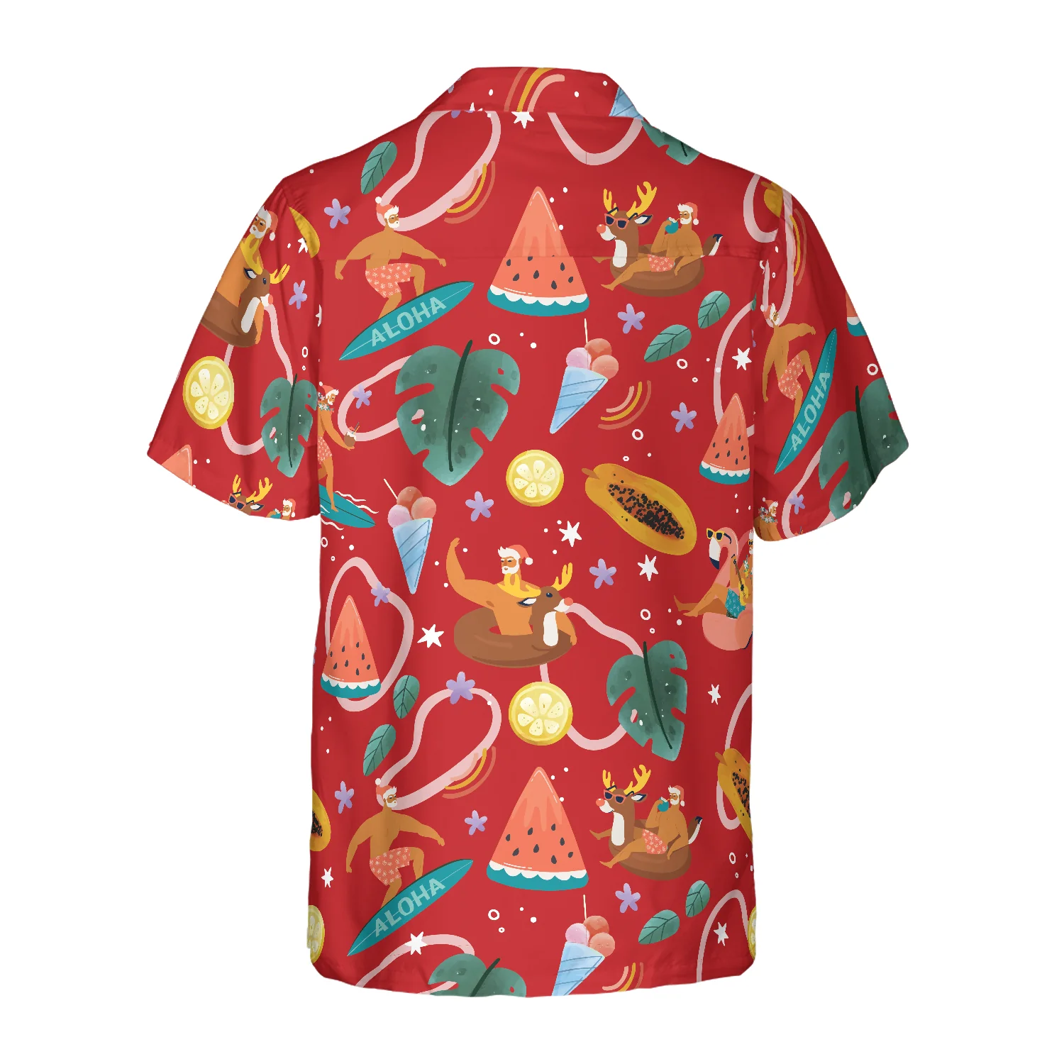 Hyperfavor Santa Surfing 3 Pattern Hawaiian shirt Christmas Shirts Short Sleeve Button Down Shirt Aloha Shirt For Men and Women