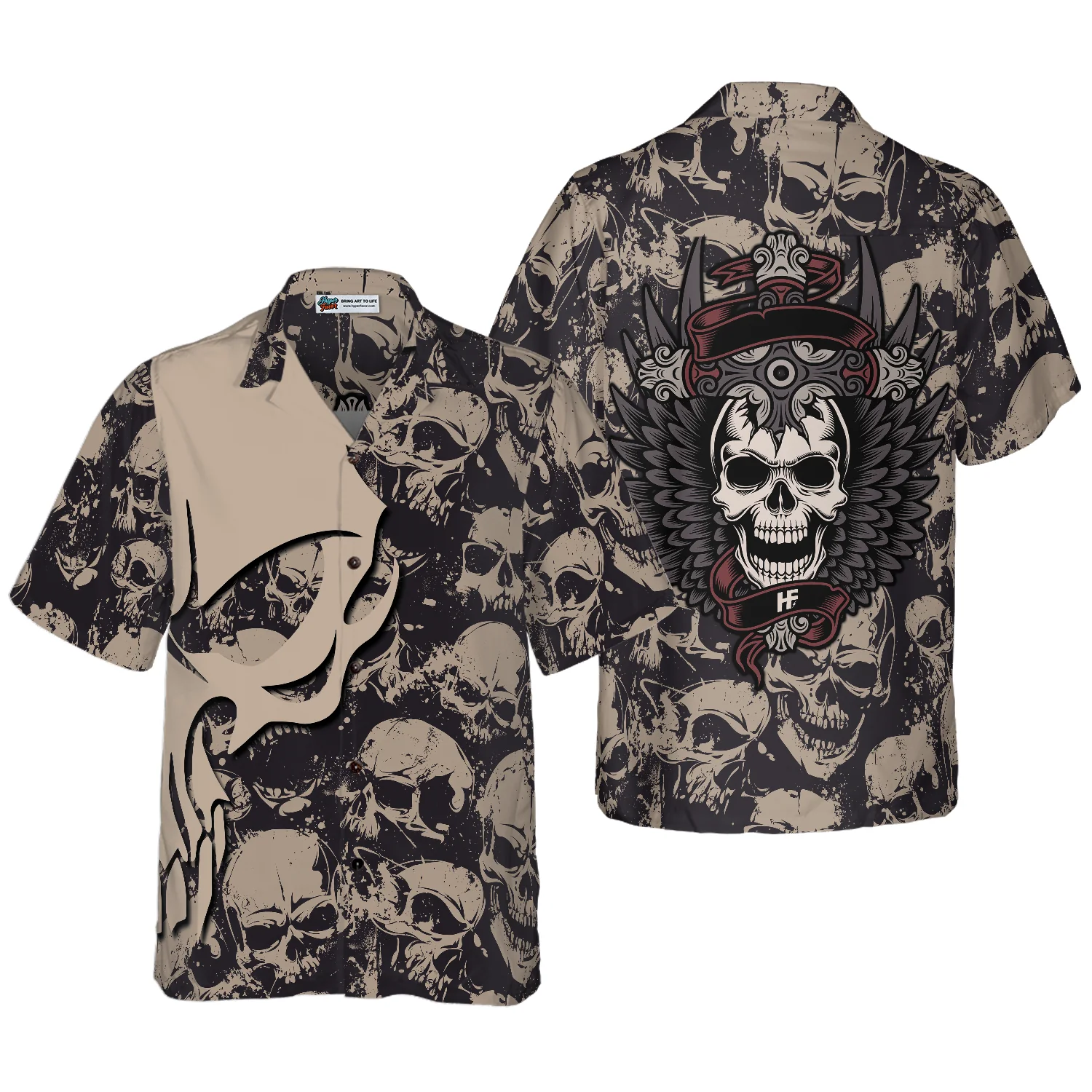 Gothic Winged Skull Hawaiian Shirt Black And White Skull Pattern Hawaiian Shirt Aloha Shirt For Men and Women