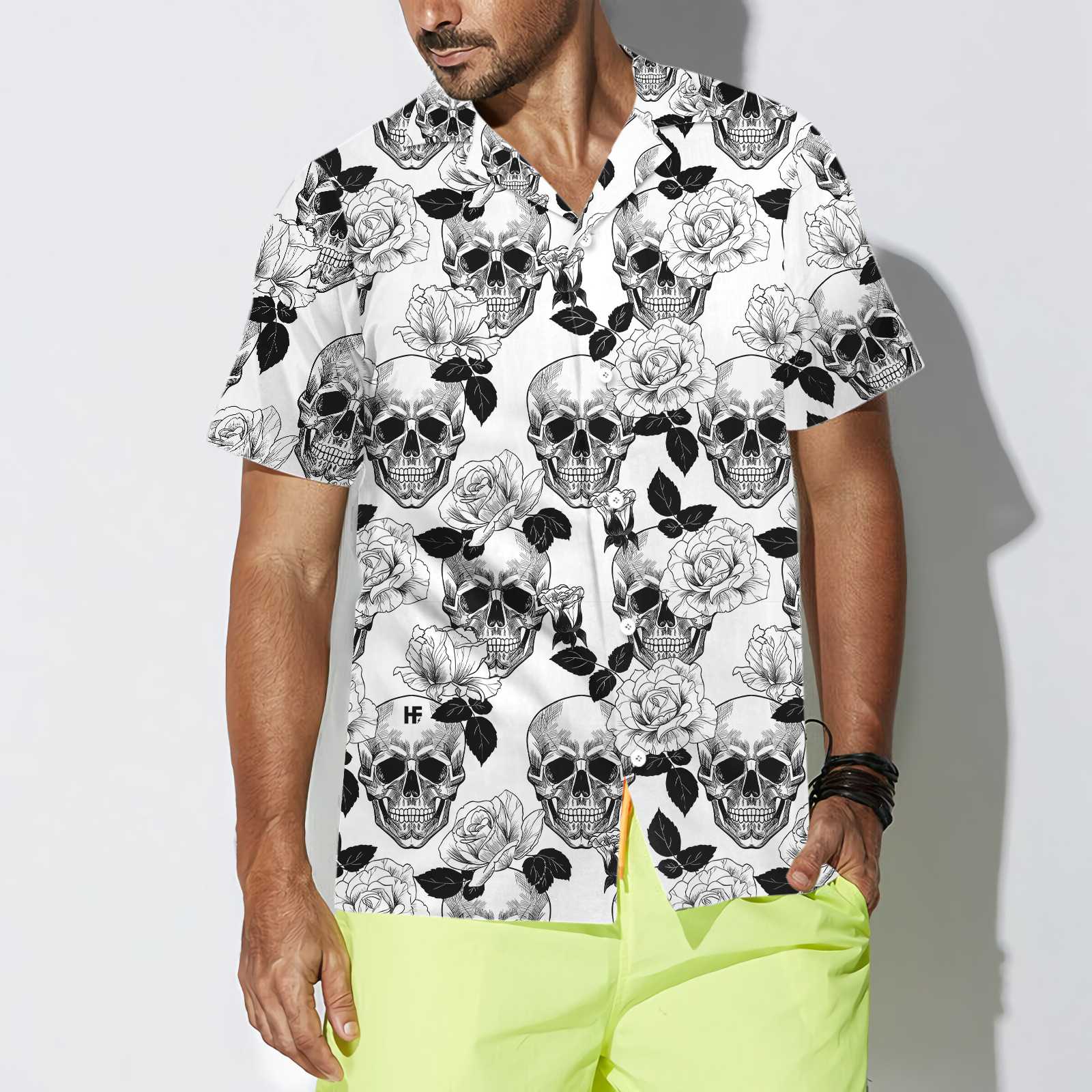 Black And White Skull Roses Hawaiian Shirt Seamless Pattern Skull Shirt Aloha Shirt For Men and Women