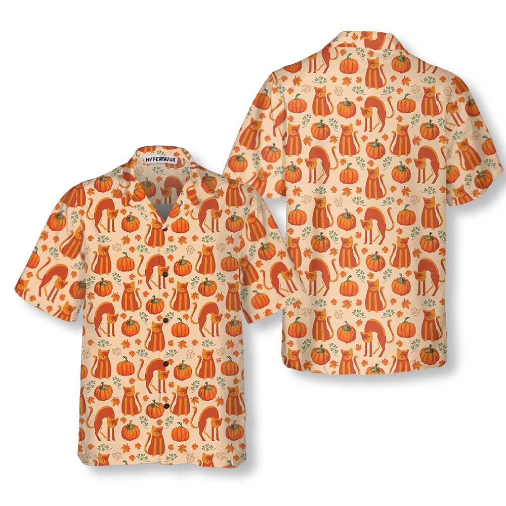 Pumpkin Cats Lover Thanksgiving Hawaiian Shirt Thanksgiving Gift For Cat Lover Aloha Shirt For Men and Women