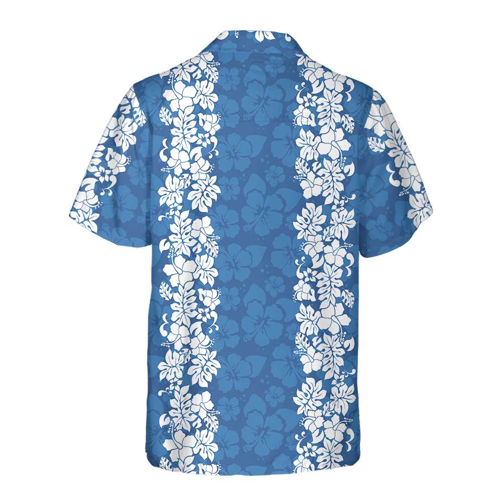 Blue Hibiscus Pattern Hawaiian Shirt Short Sleeve Vintage White And Blue Hibiscus Print Shirt Aloha Shirt For Men and Women