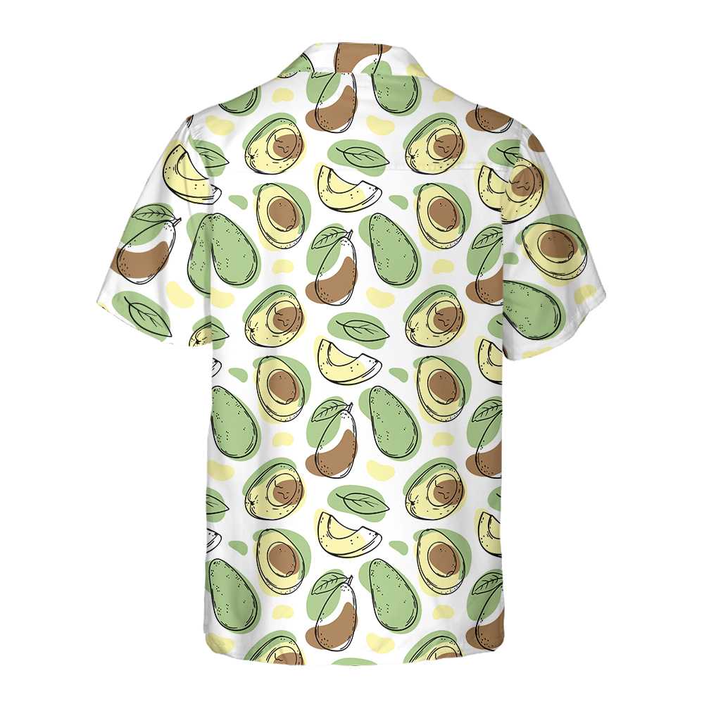 Hand Drawn Cute Avocado Pattern Hawaiian Shirt Funny Avocado Shirt Short Sleeve Avocado Print Shirt Aloha Shirt For Men and Women