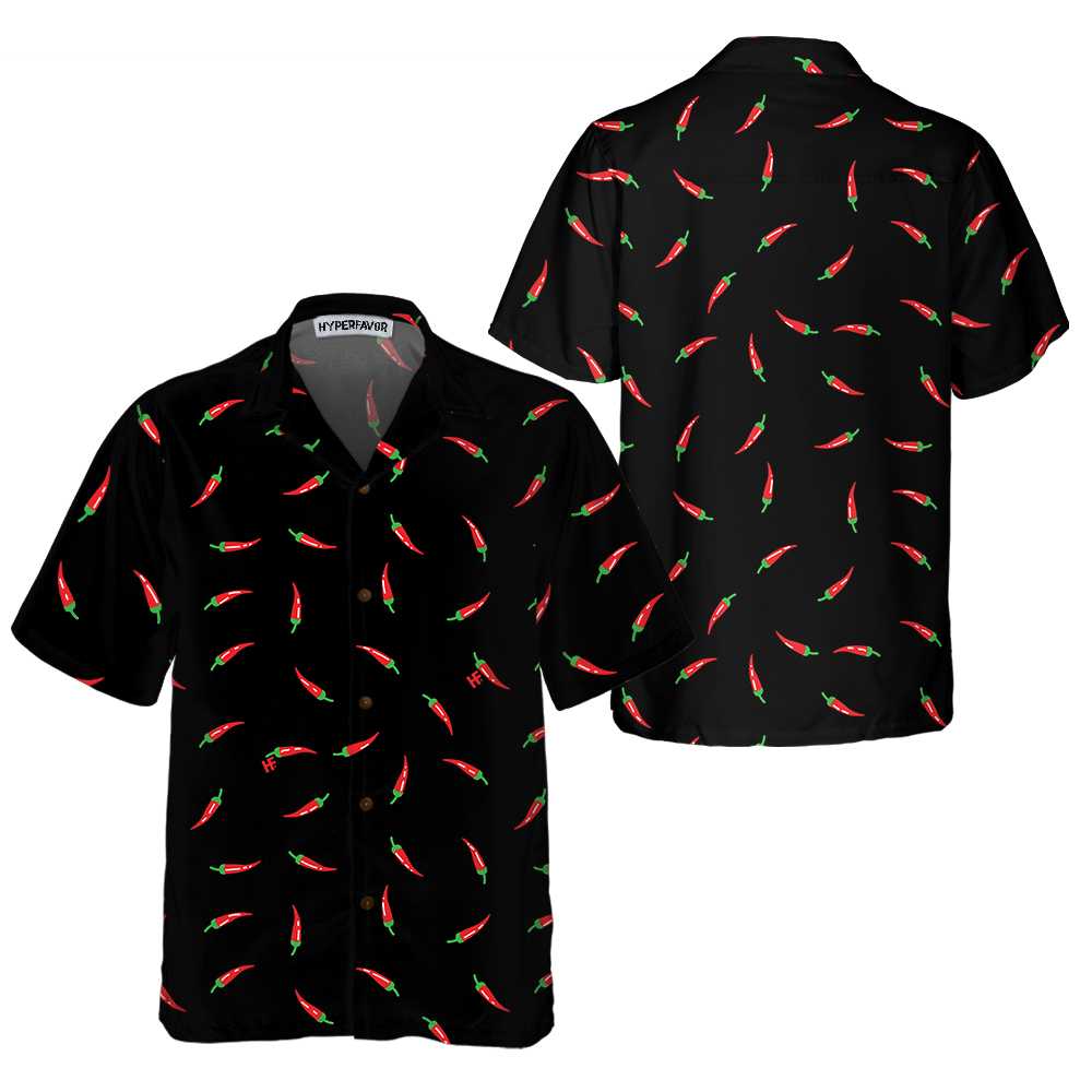 Pepper On A Black Background Hawaiian Shirt Funny Red Pepper Shirt Red Hot Chilli Shirt Aloha Shirt For Men and Women