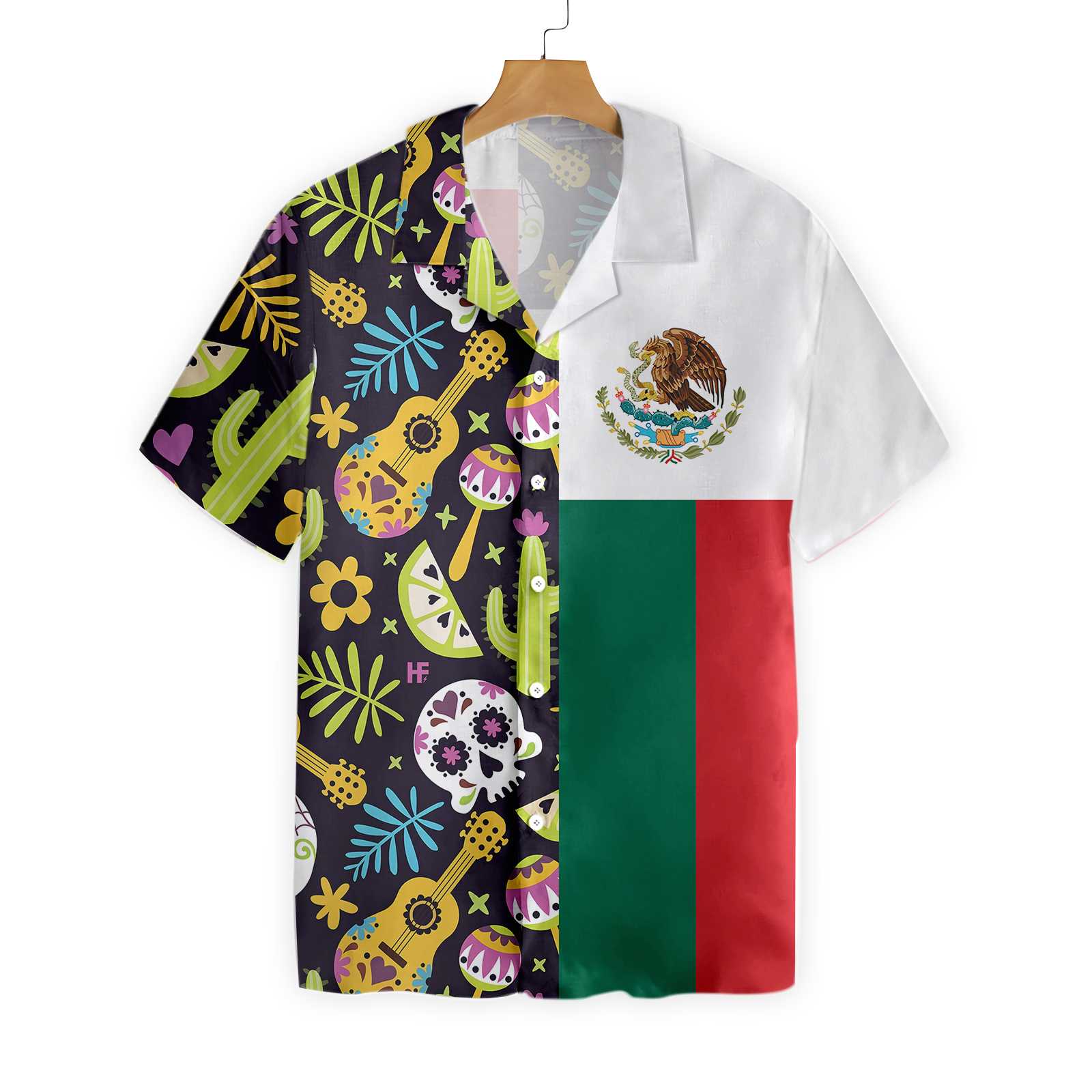 Mexican Skull Guitar Flag Hawaiian Shirt Aloha Shirt For Men and Women