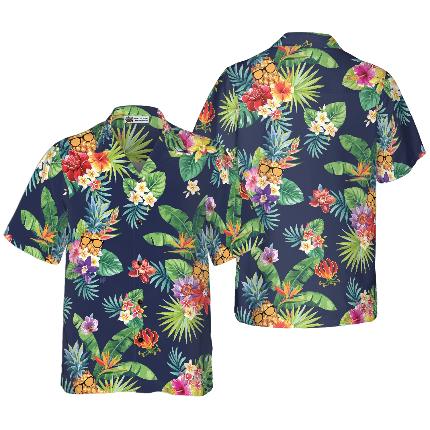 Tropical Pineapples  Palm Leaves Hawaiian Shirt Aloha Shirt For Men and Women