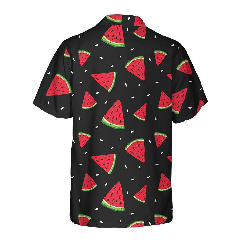 Seamless Hand Drawn Watermelon Pattern Hawaiian Shirt Black Watermelon Print Shirt  Women Aloha Shirt For Men and Women