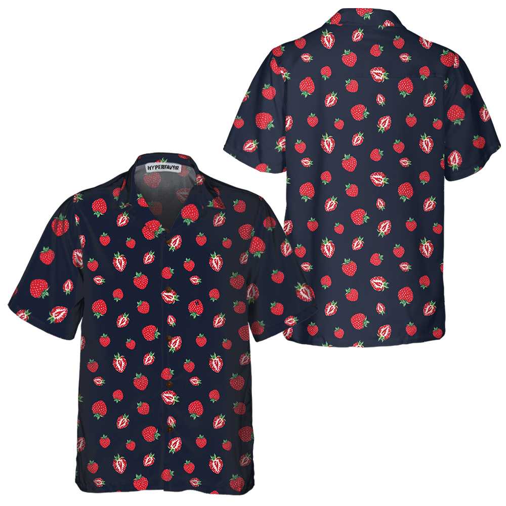 Strawberry Slice Hawaiian Shirt Strawberry Shirt  Women Strawberry Print Shirt Aloha Shirt For Men and Women