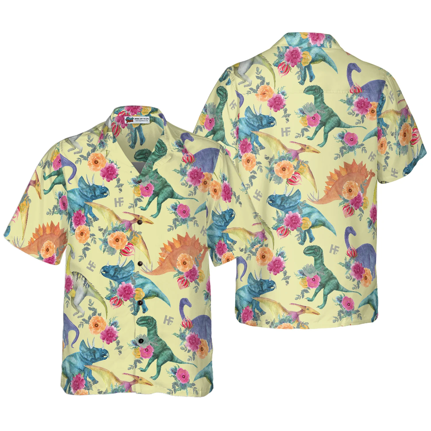 Floral Dinosaurs Hawaiian Shirt Aloha Shirt For Men and Women