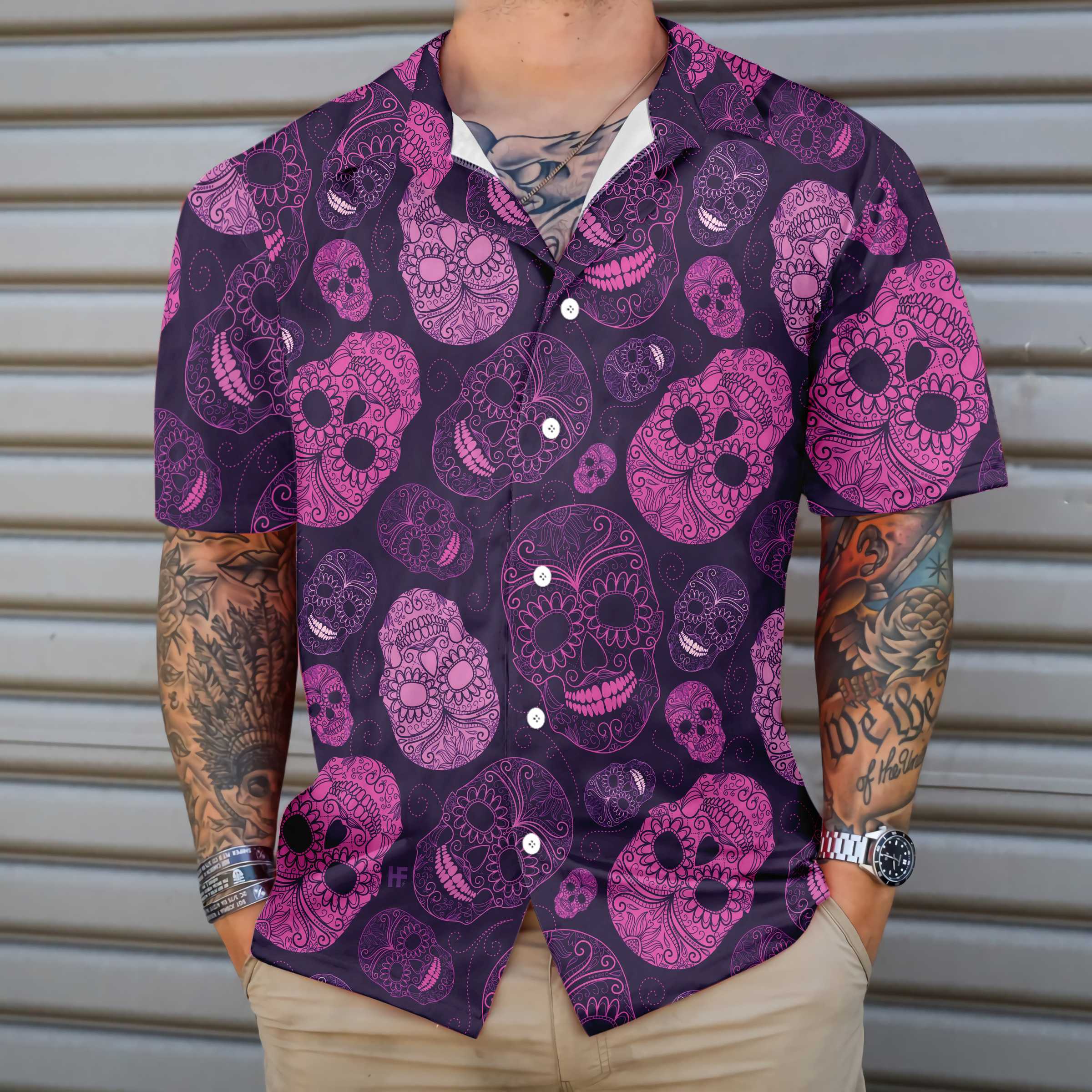 Purple Midnight Sugar Skull Hawaiian Shirt Unique Day Of The Dead Skull Shirt Aloha Shirt For Men and Women