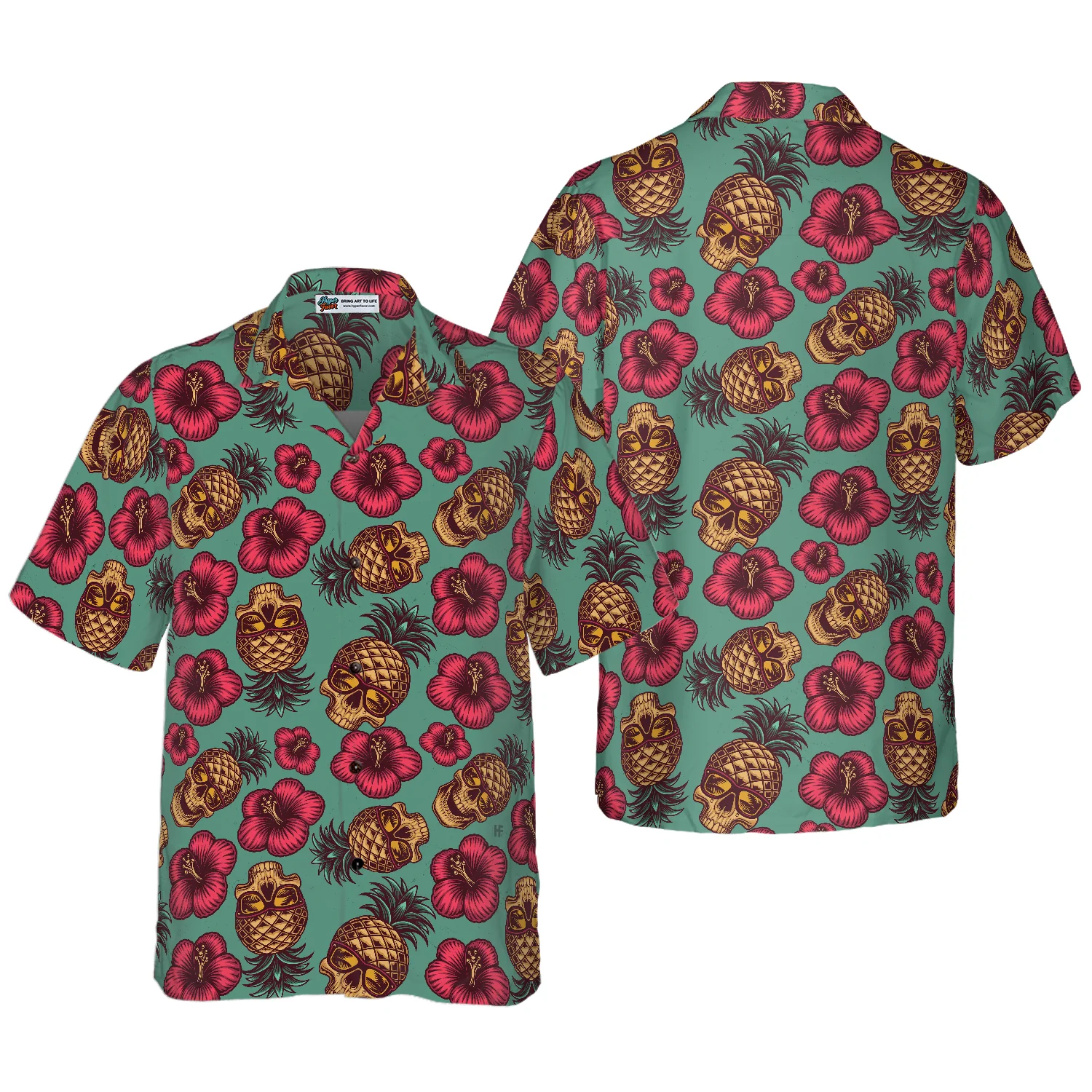 Retro Pineapple Skull Pattern Hawaiian Shirt Aloha Shirt For Men and Women