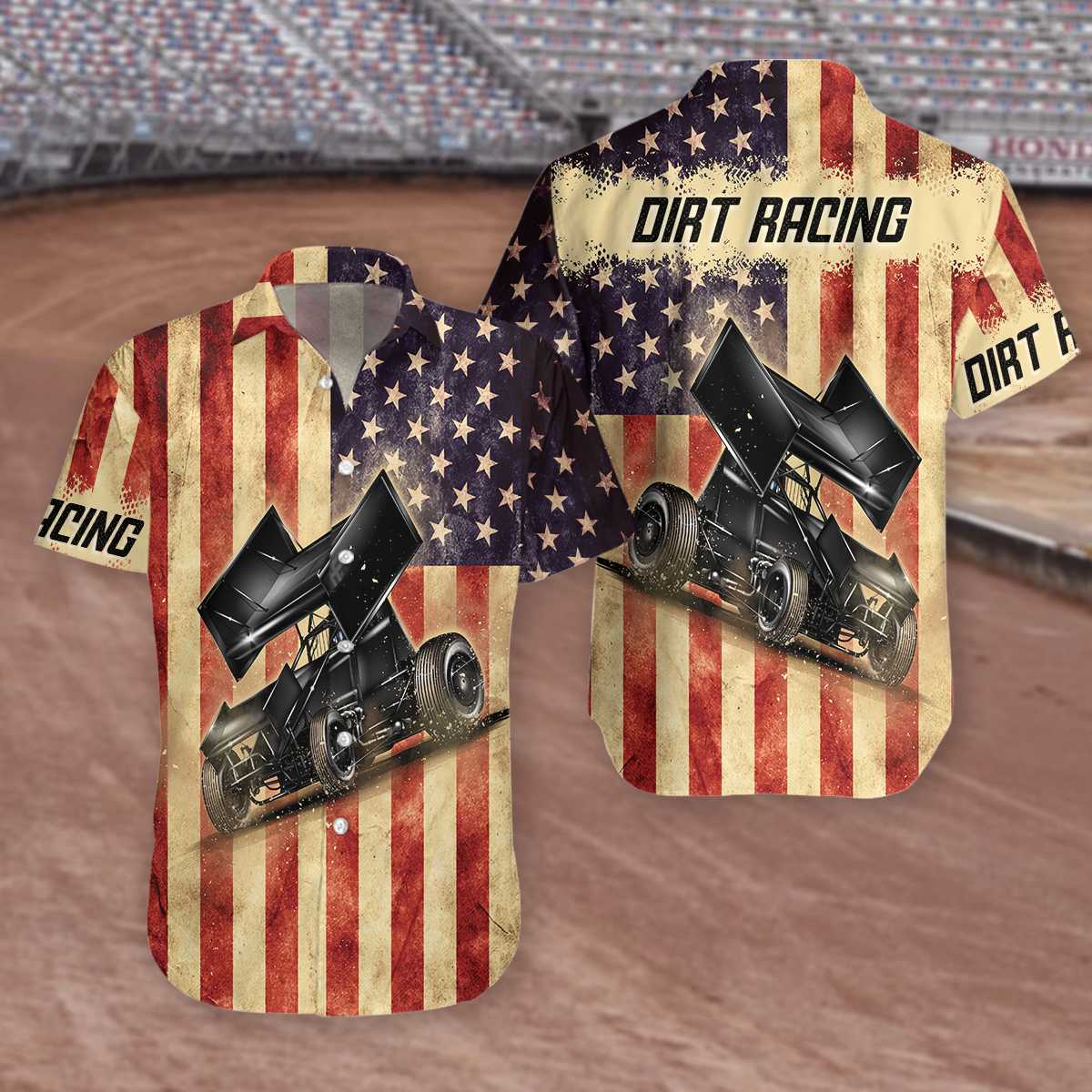 Dirt Racing Flag USA Hawaiian Shirt Aloha Shirt For Men and Women