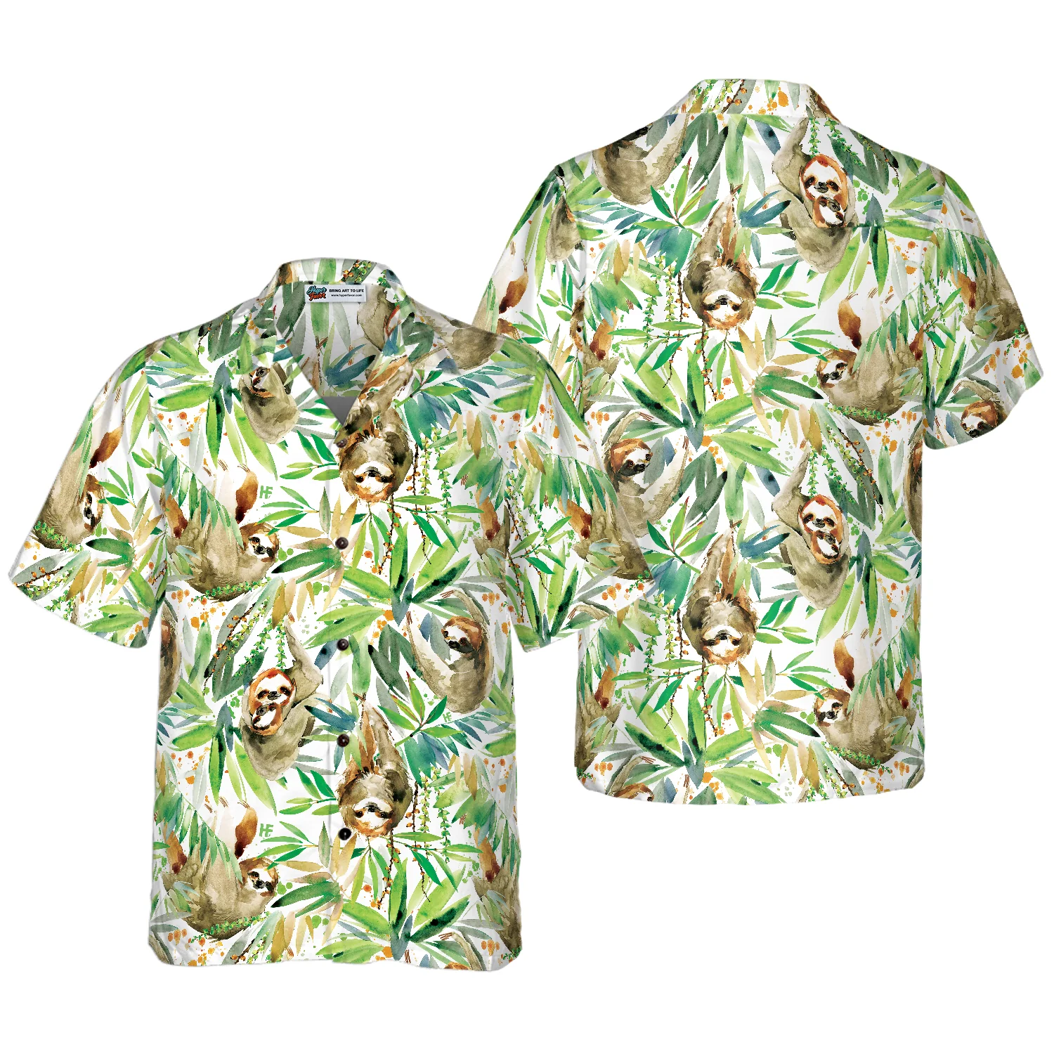 Watercolor Sloth And Tropical Plant Hawaiian Shirt Aloha Shirt For Men and Women