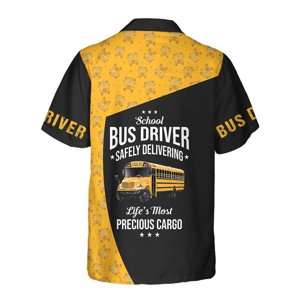 School Bus Driver Safely Delivering Hawaiian Shirt Black And Yellow Bus Driver Shirt For Adults Aloha Shirt For Men and Women