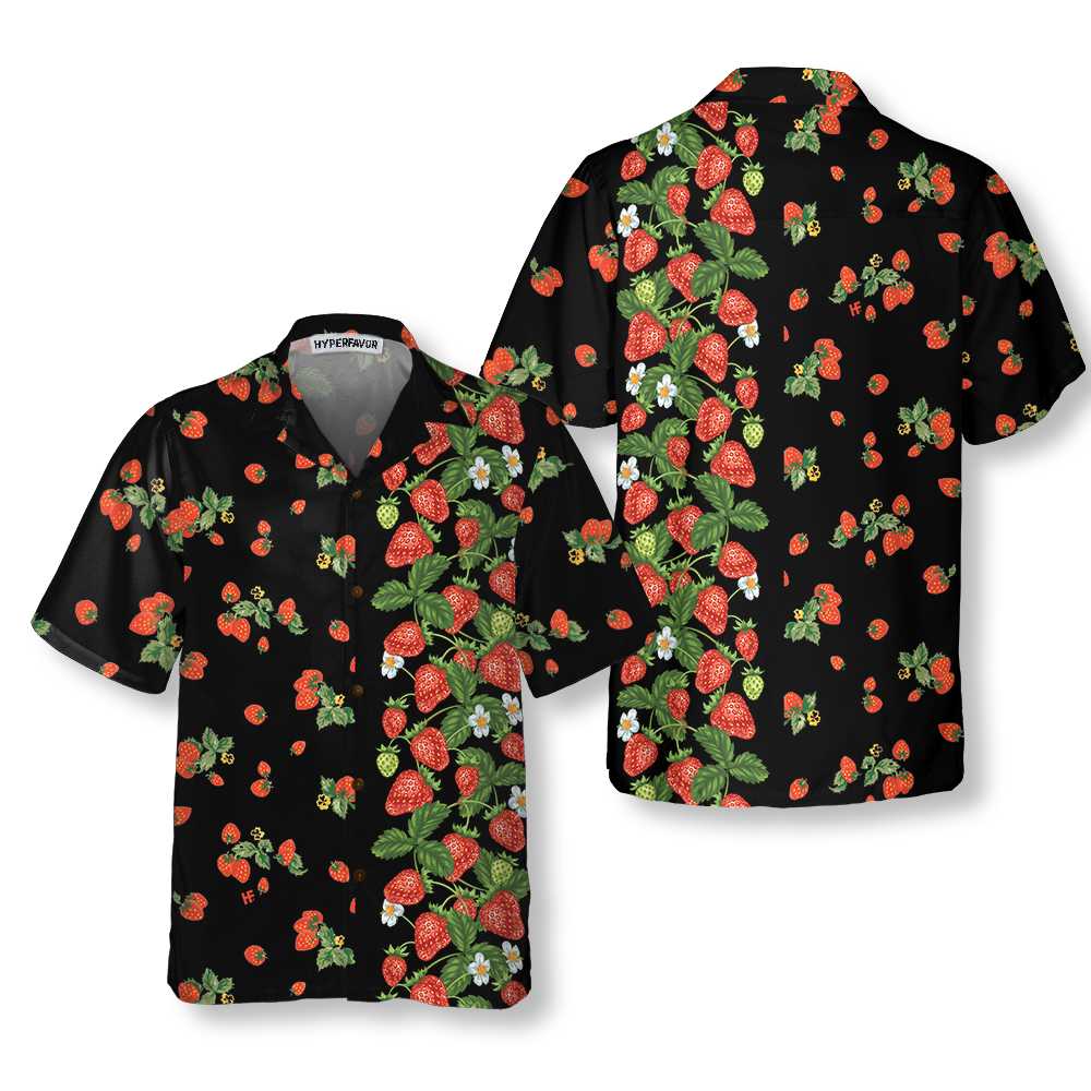 Strawberries Line Hawaiian Shirt Strawberry Shirt  Women Strawberry Print Shirt Aloha Shirt For Men and Women