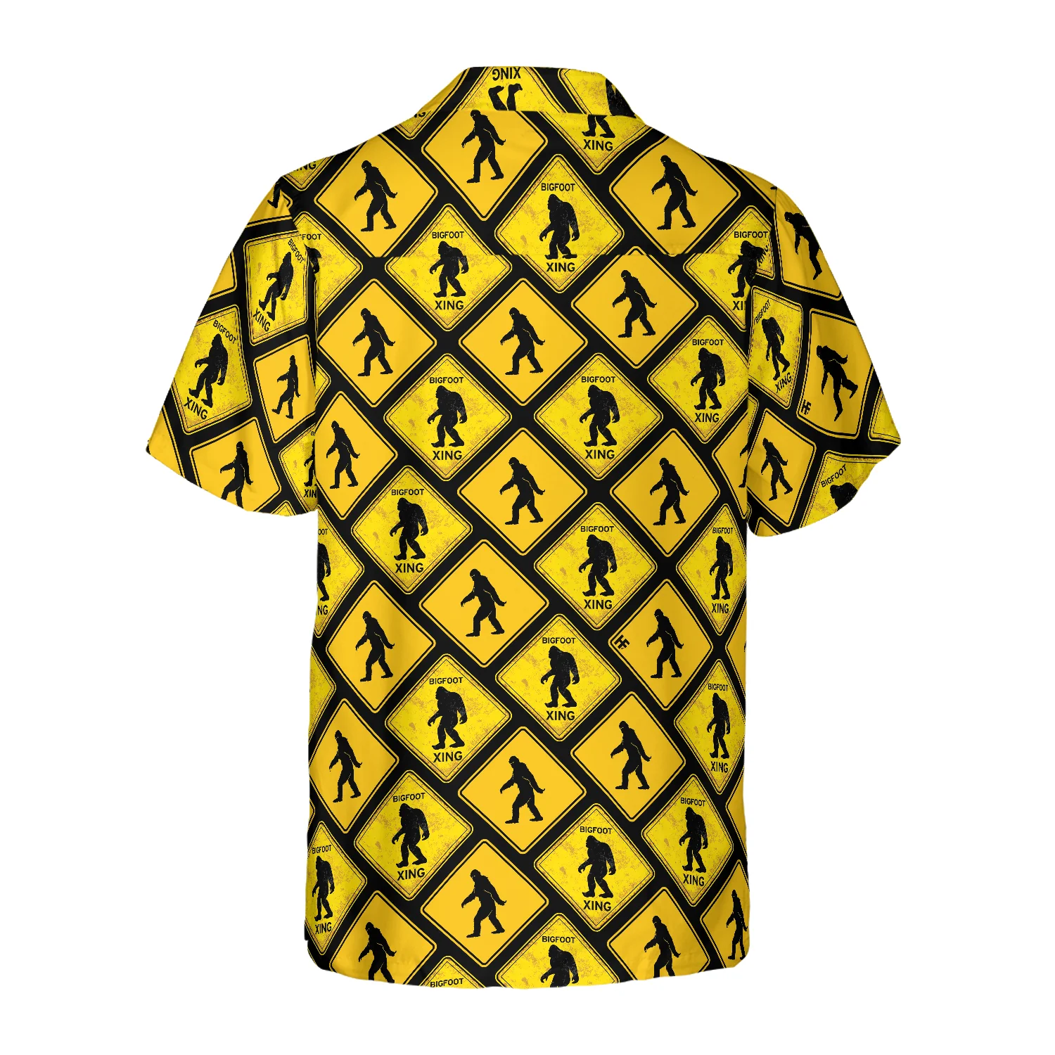 Bigfoot Yellow Square Bigfoot Hawaiian Shirt Diamond Pattern Caution Signs Bigfoot Shirt Aloha Shirt For Men and Women