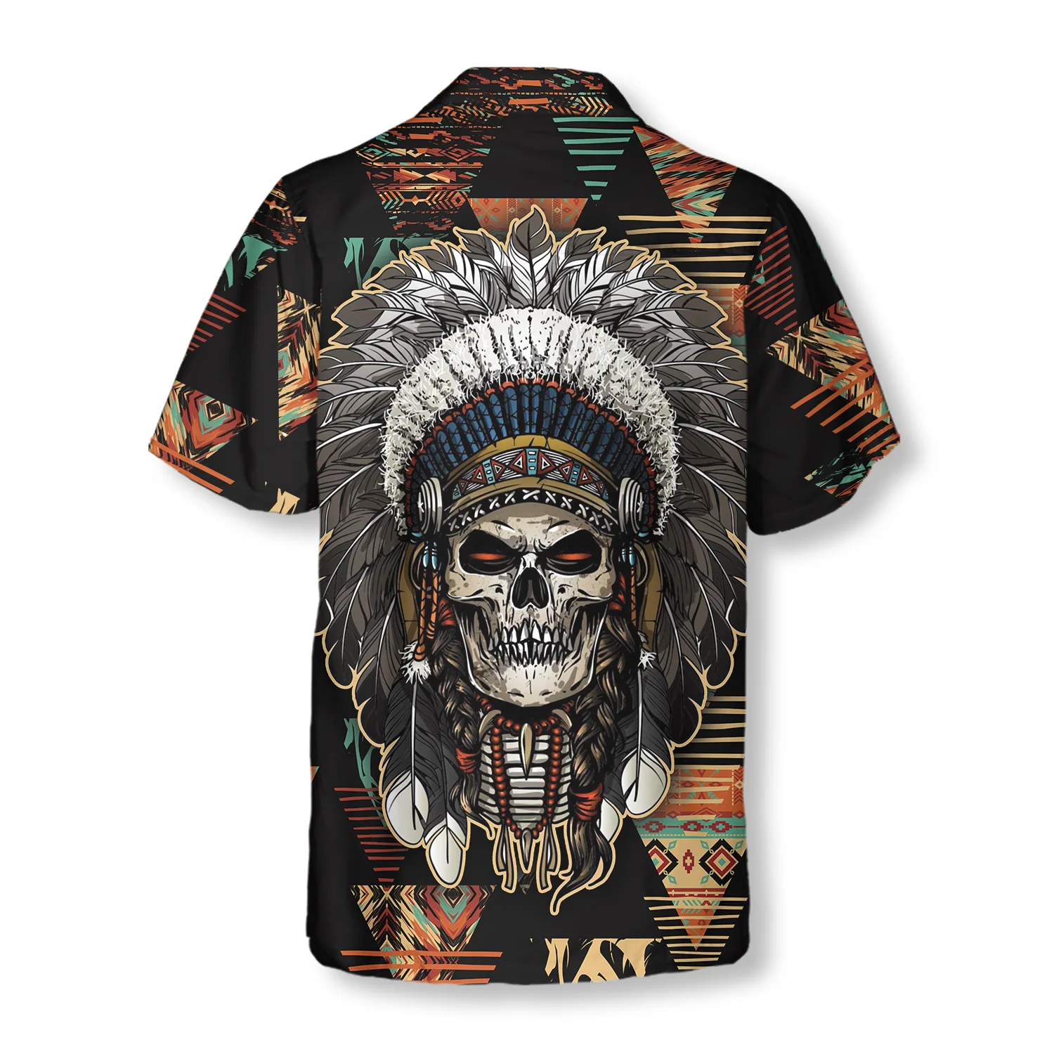 Indian Skull With Tribal Ethnic Pattern Hawaiian Shirt Aloha Shirt For Men and Women