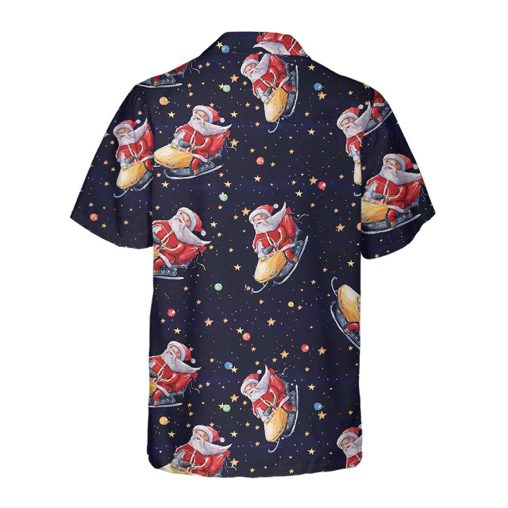 Santa Claus Riding Snowmobile Christmas Hawaiian Shirt Funny Santa Hawaiian Shirt Aloha Shirt For Men and Women