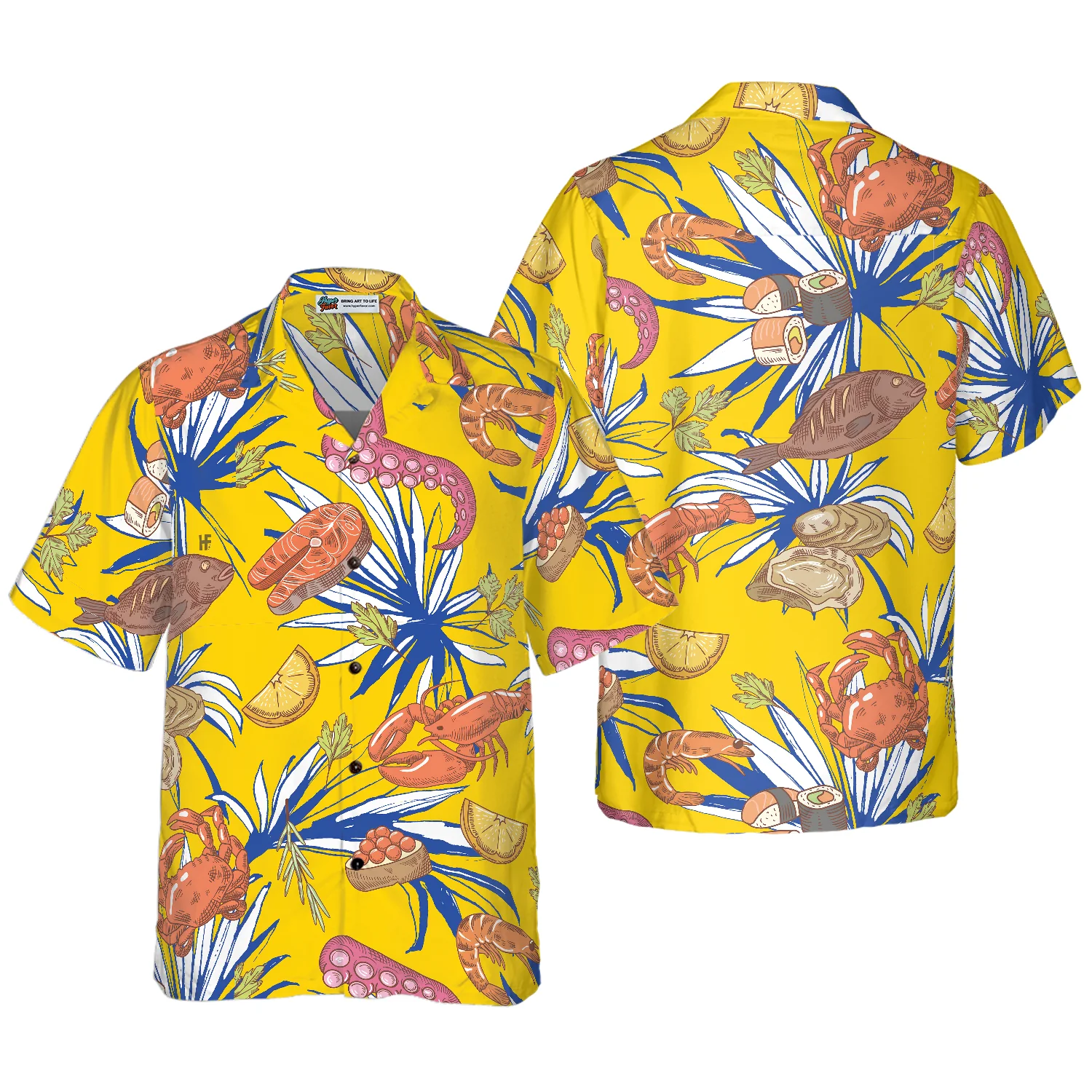 Tropical Floral Seafood Hawaiian Shirt Aloha Shirt For Men and Women