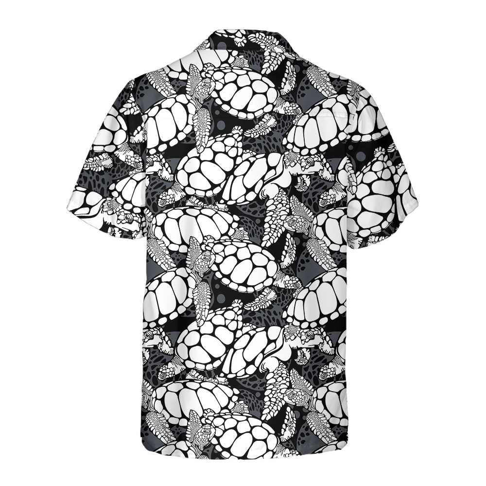 Monogram Sea Turtle Pattern Hawaiian Shirt Black And White Turtle Seamless Pattern Shirt Cool Turtle Shirt Aloha Shirt For Men and Women