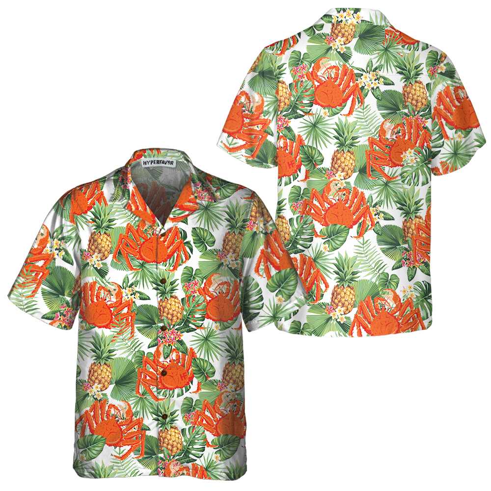 Crab And Tropical Pineapple Pattern Hawaiian Shirt Unique Crab Shirt Crab Print Shirt Aloha Shirt For Men and Women