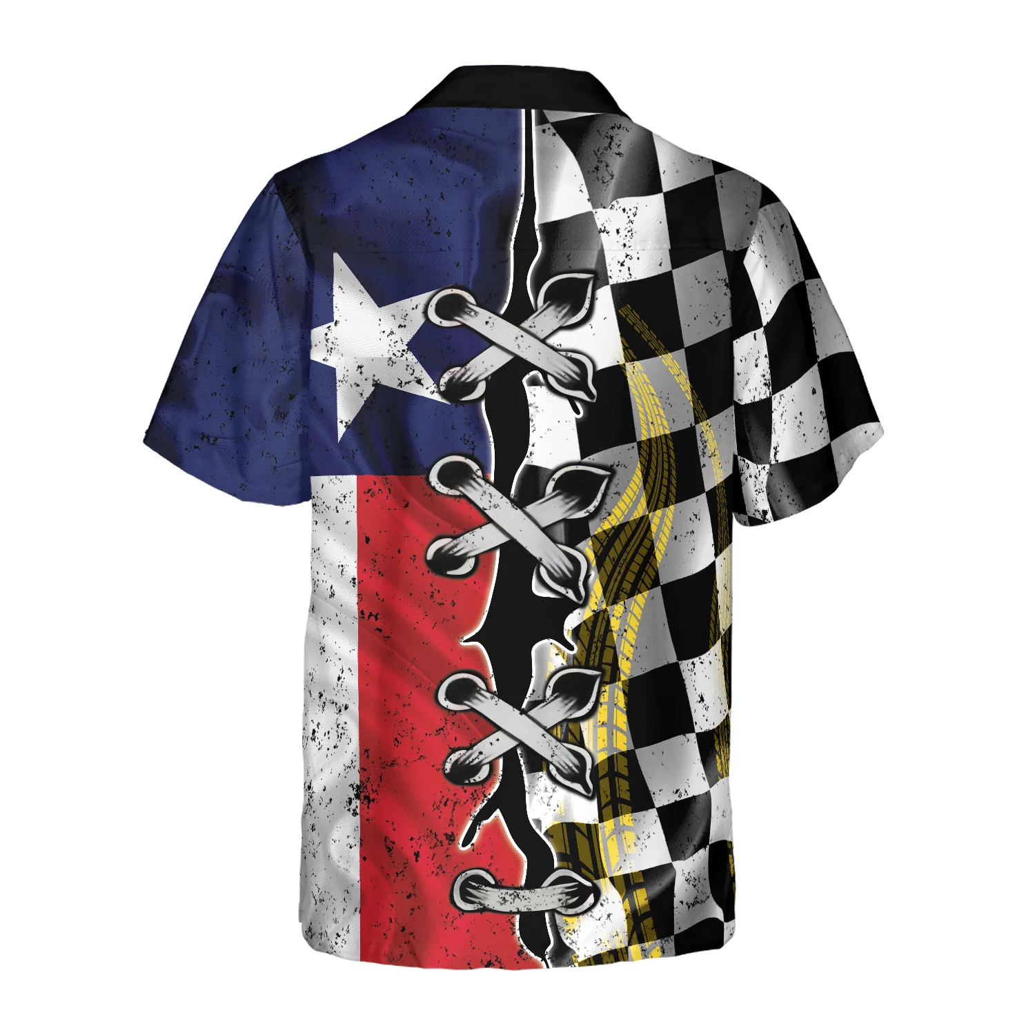 Black And White Texas Racing Flag Hawaiian Shirt State Of Texas Flag Shirt Proud Texas Home Shirt Aloha Shirt For Men and Women