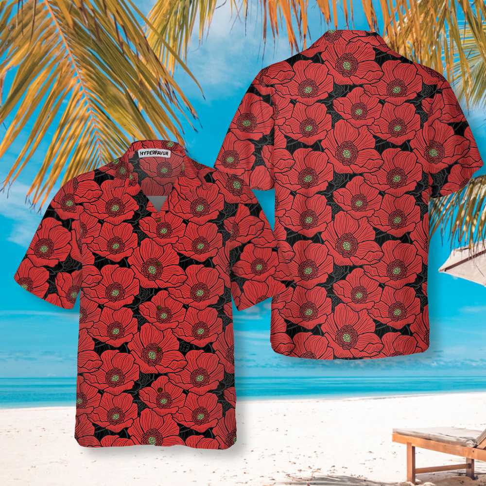 Red Poppies Lest We Forget Hawaiian Shirt Proud Veteran Shirt Meaningful Gift For Veteran Day Aloha Shirt For Men and Women