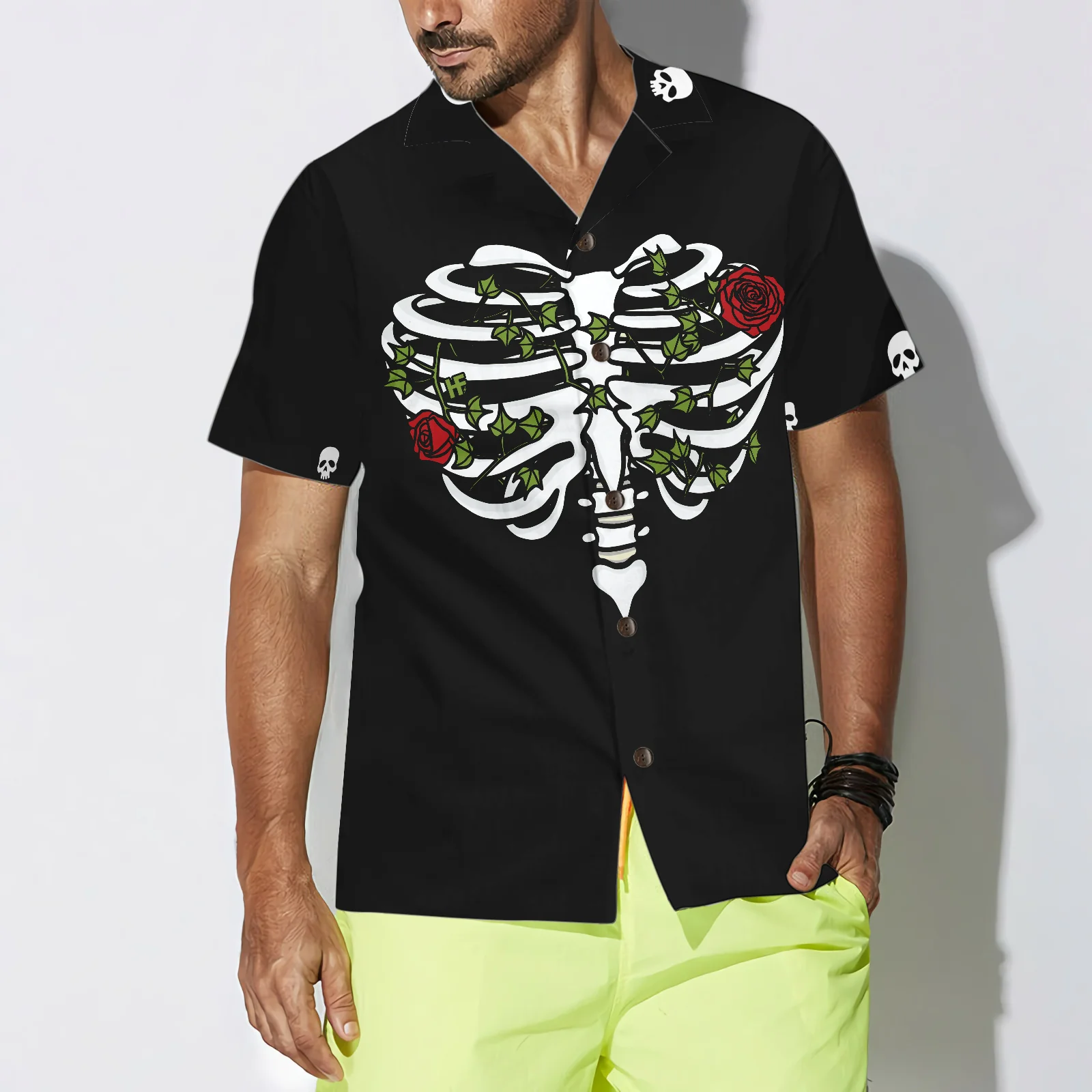 Rib Cage Heart Style With Rose Goth Hawaiian Shirt Aloha Shirt For Men and Women