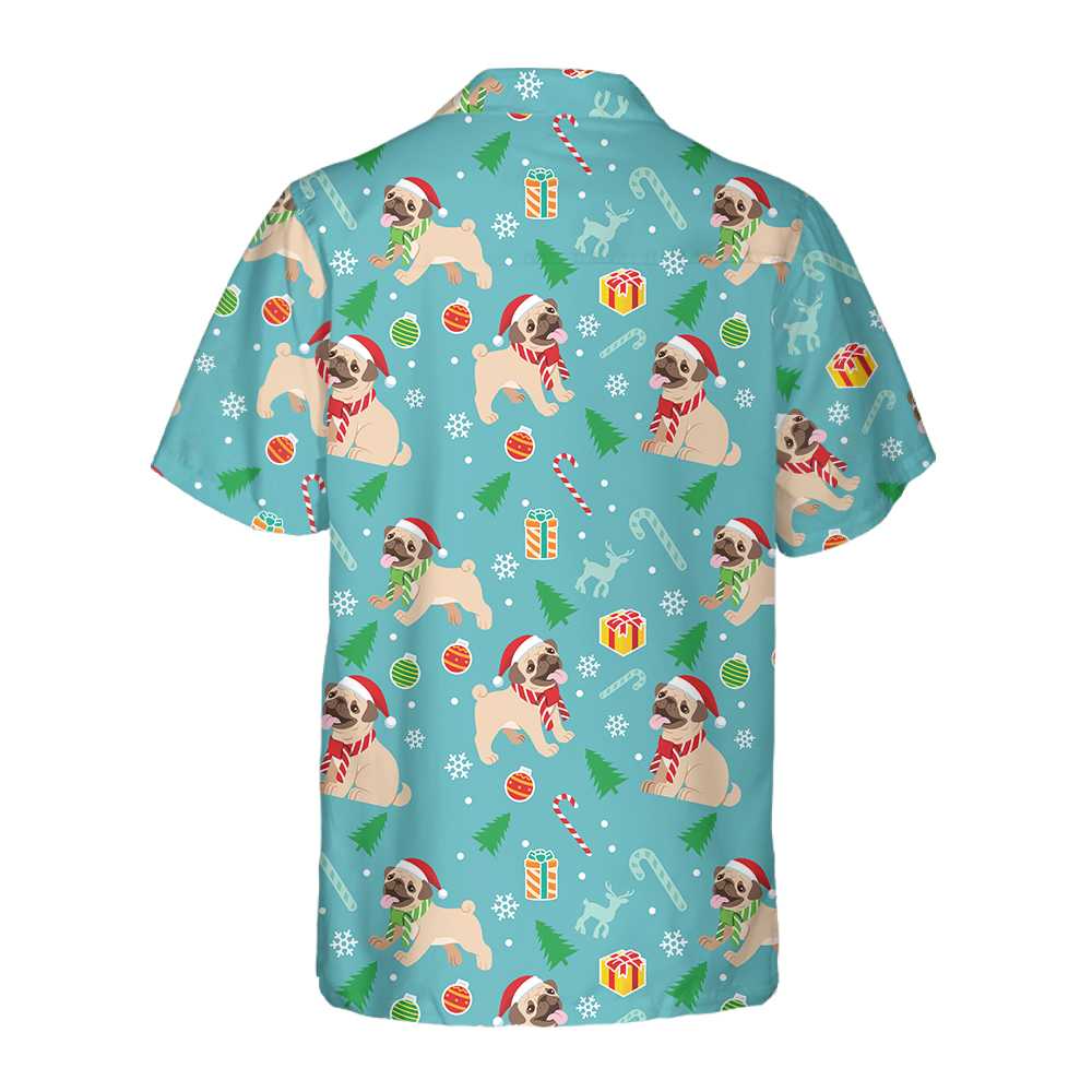 Happy Pug Dog Christmas Hawaiian Shirt Funny Pug Christmas Shirt Aloha Shirt For Men and Women