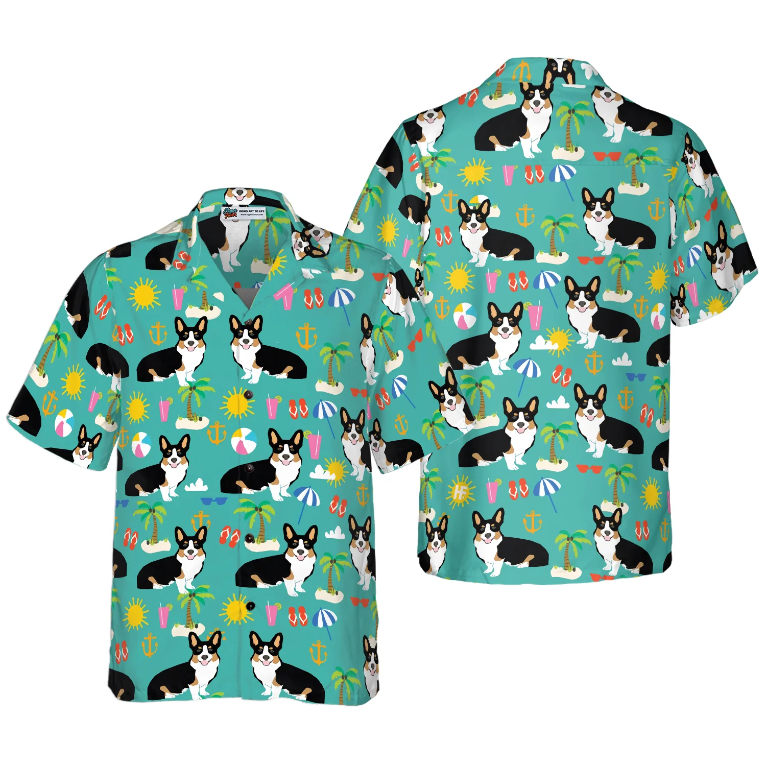 Corgi On The Beach Hawaiian Shirt Aloha Shirt For Men and Women