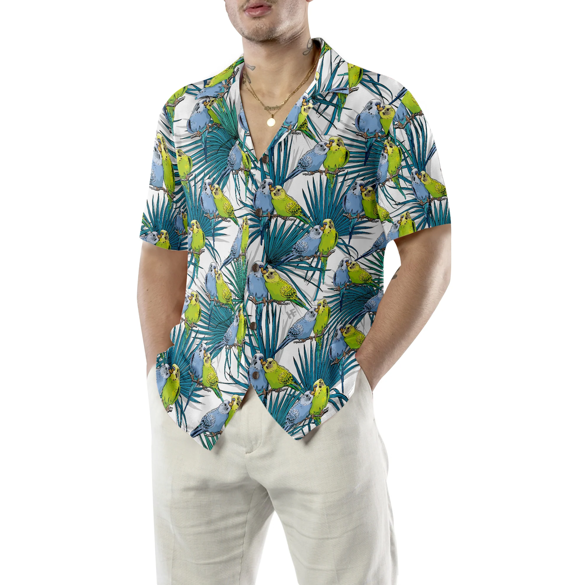 Little Green Parrot Shirt Hawaiian Shirt Aloha Shirt For Men and Women